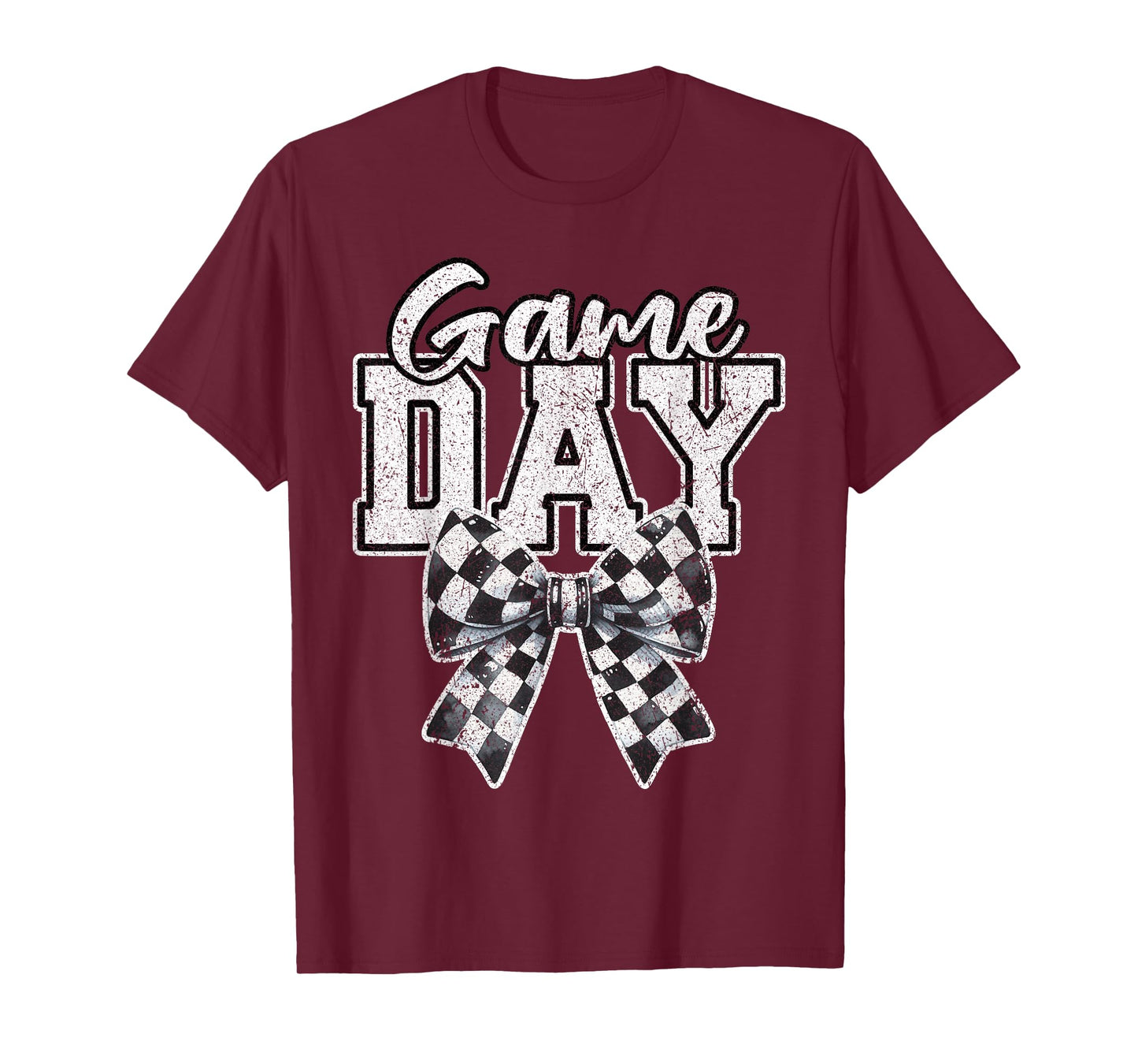 Retro Croquette Bow Black White Checkered Football Game Day T-Shirt