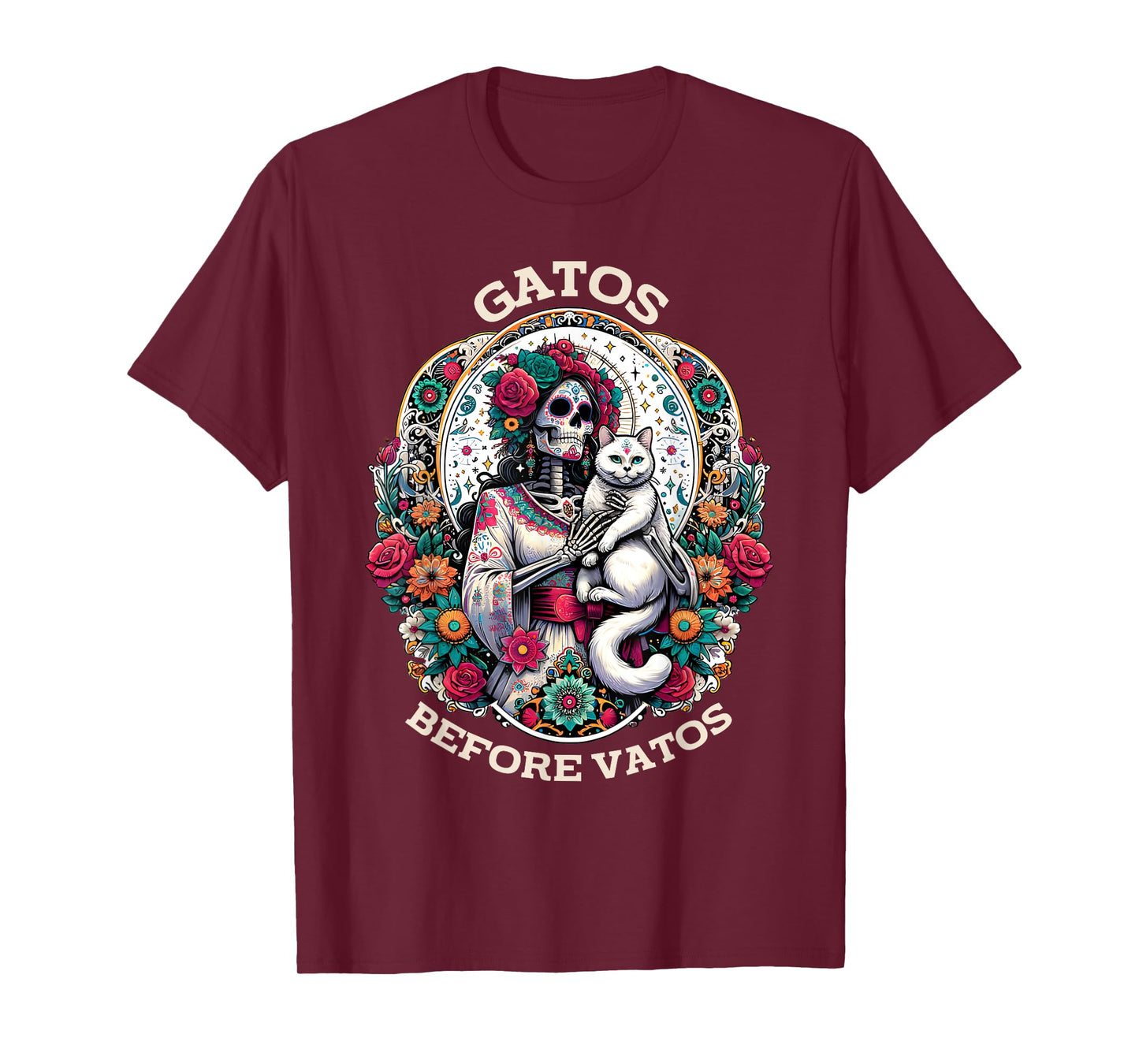 Gatos Before Vatos Tarot Card Skeleton Cat Mexican Fiesta T-Shirt