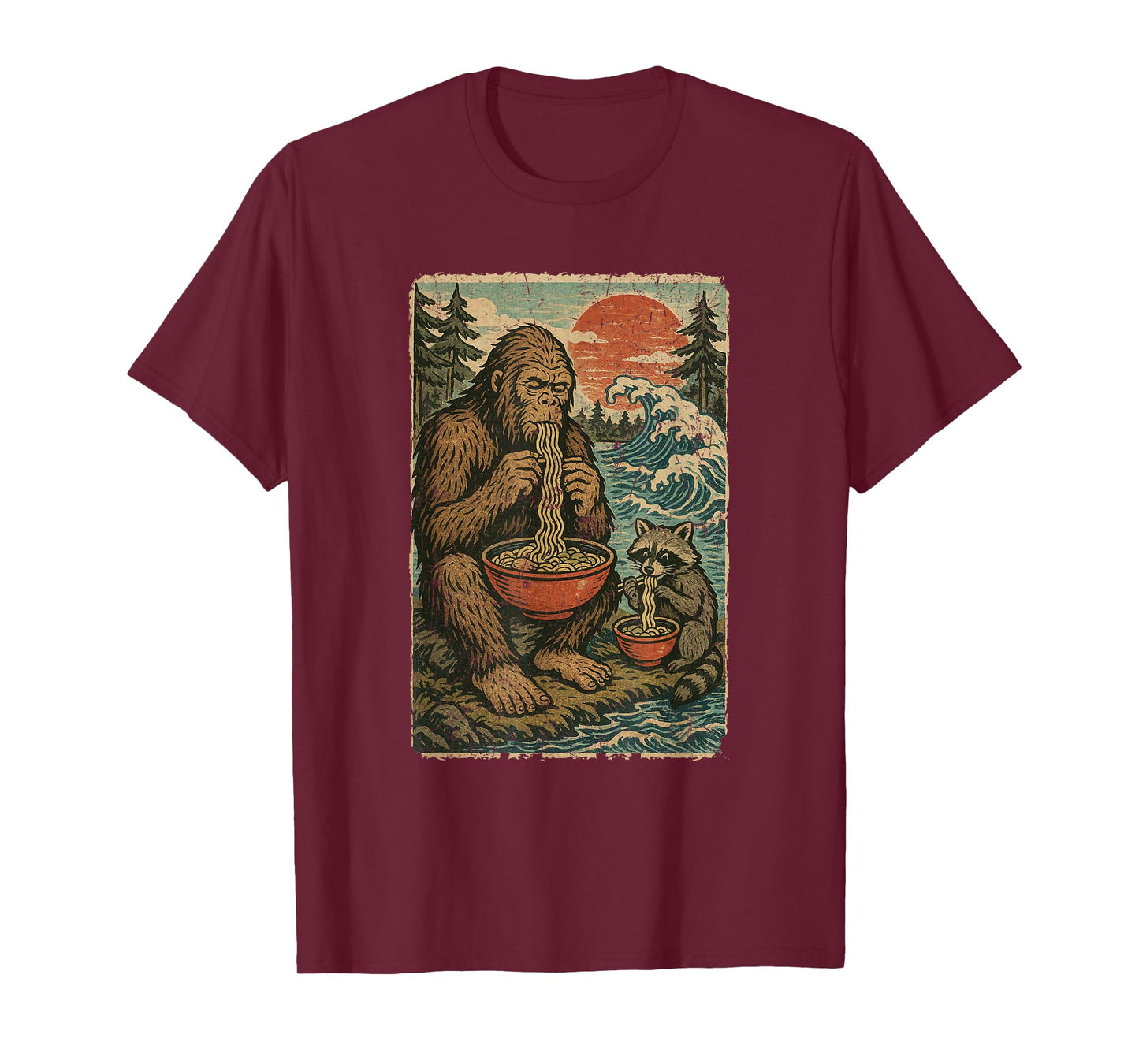Anime Bigfoot Racoon Eating Ramen Funny Japanese Manga T-Shirt