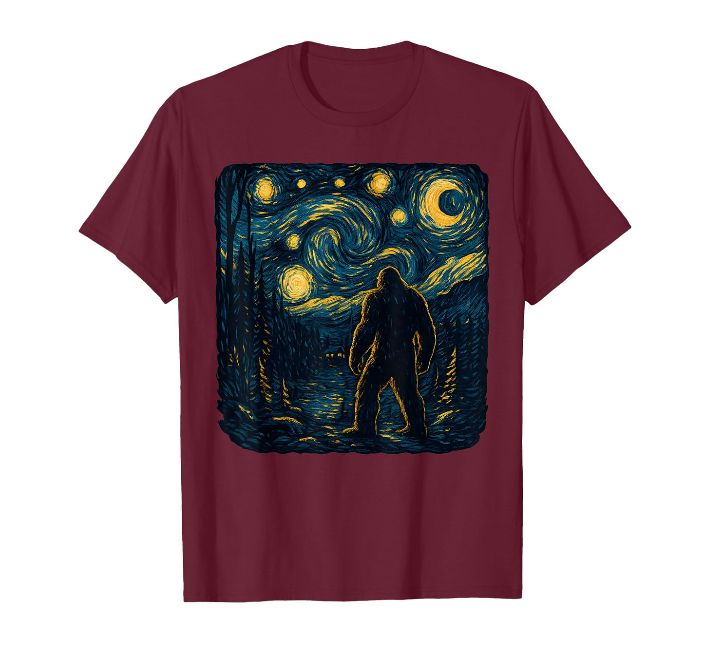 Bigfoot Starry Night Van Gogh Bigfoot Lover For Mom Dad Kids T-Shirt