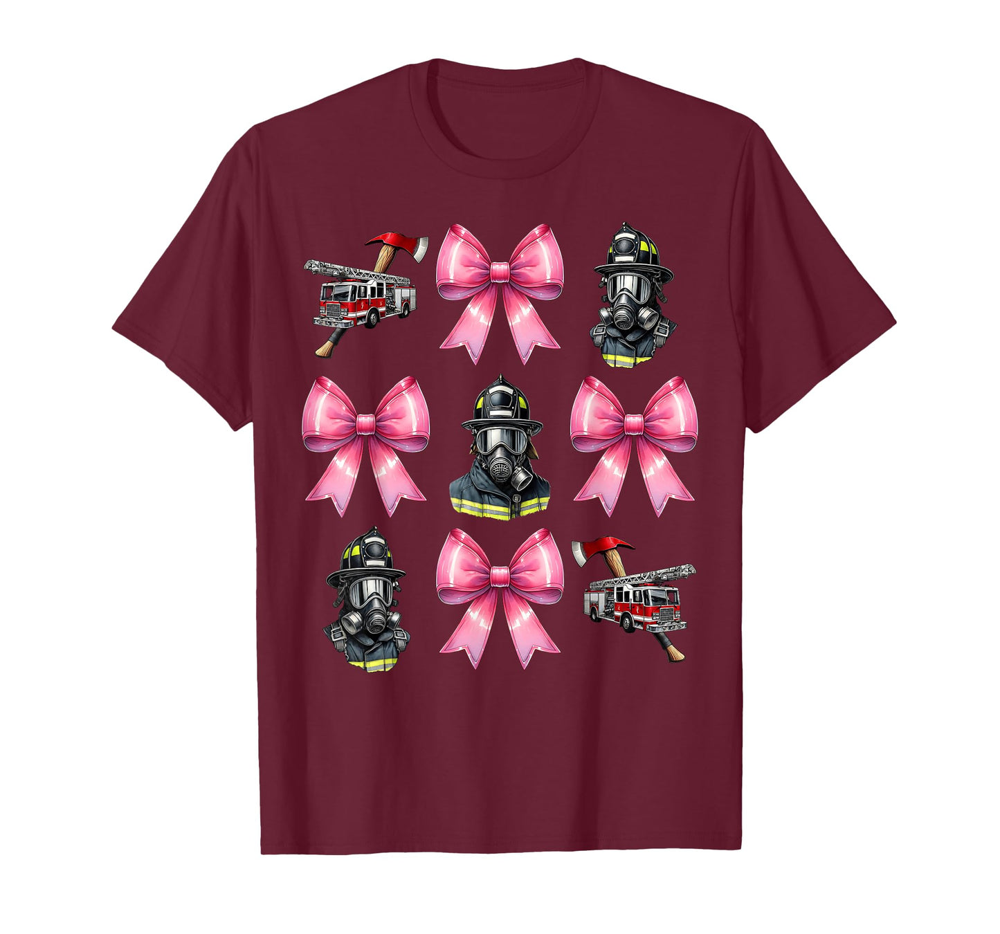 Coquette Bow Firefighting Firefighter Fire Truck Mom Girl T-Shirt