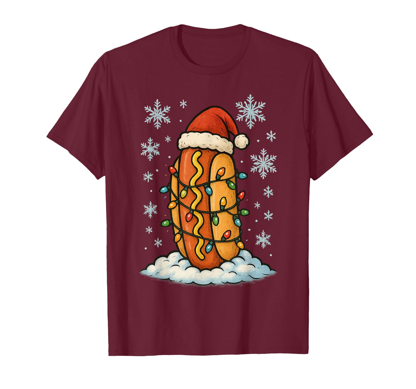 Fun Christmas Lights Wrapped On Hotdog Fun Holiday Lover T-Shirt