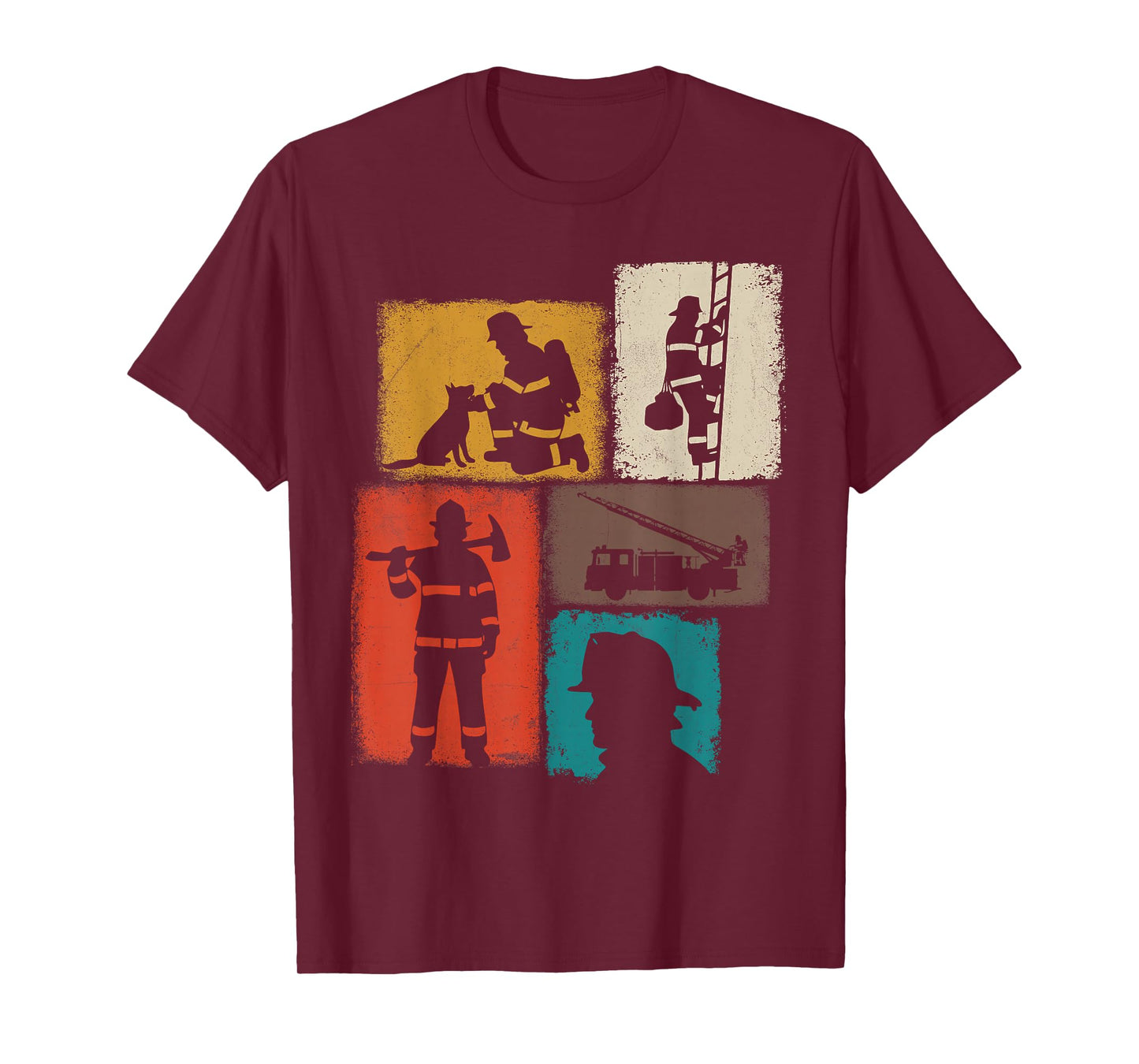 Firefighter Vintage Collage Fireman Men Hero T-Shirt