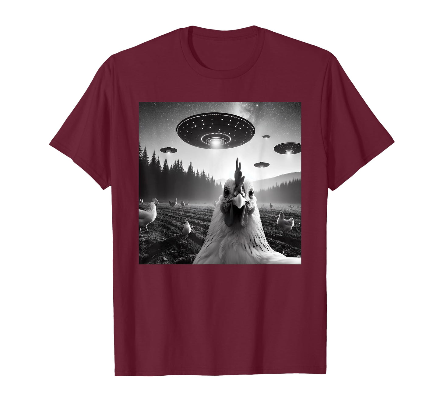Chicken Selfie With Alien UFO Tee Funny Gifts Men Women Kids T-Shirt