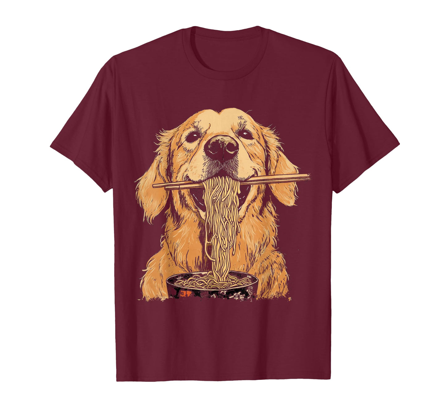 Funny Golden Retriever Dog Eating Ramen Noodles T-Shirt