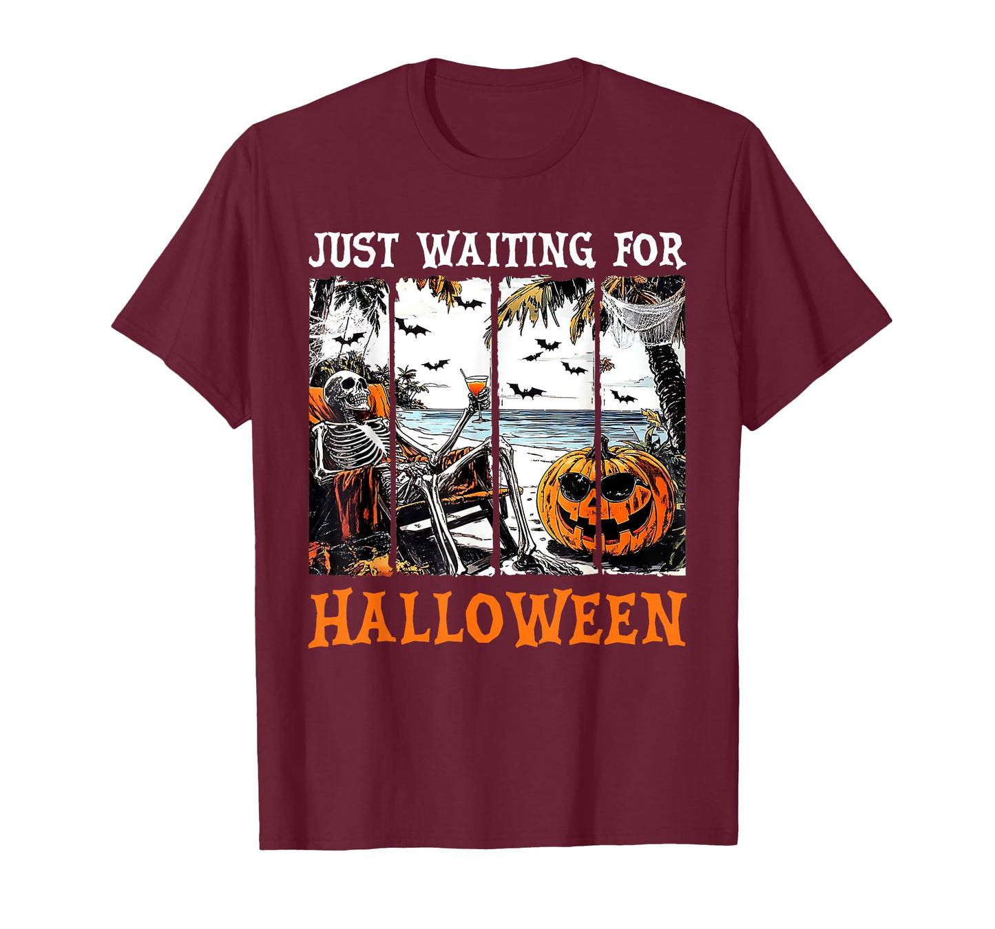 Retro Skeleton Summer Beach Just Waiting for Halloween Funny T-Shirt