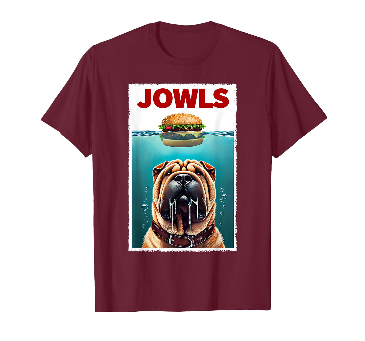 Funny Chinese Shar-Pei and Hamburger Parody Jowls Dog Lover T-Shirt