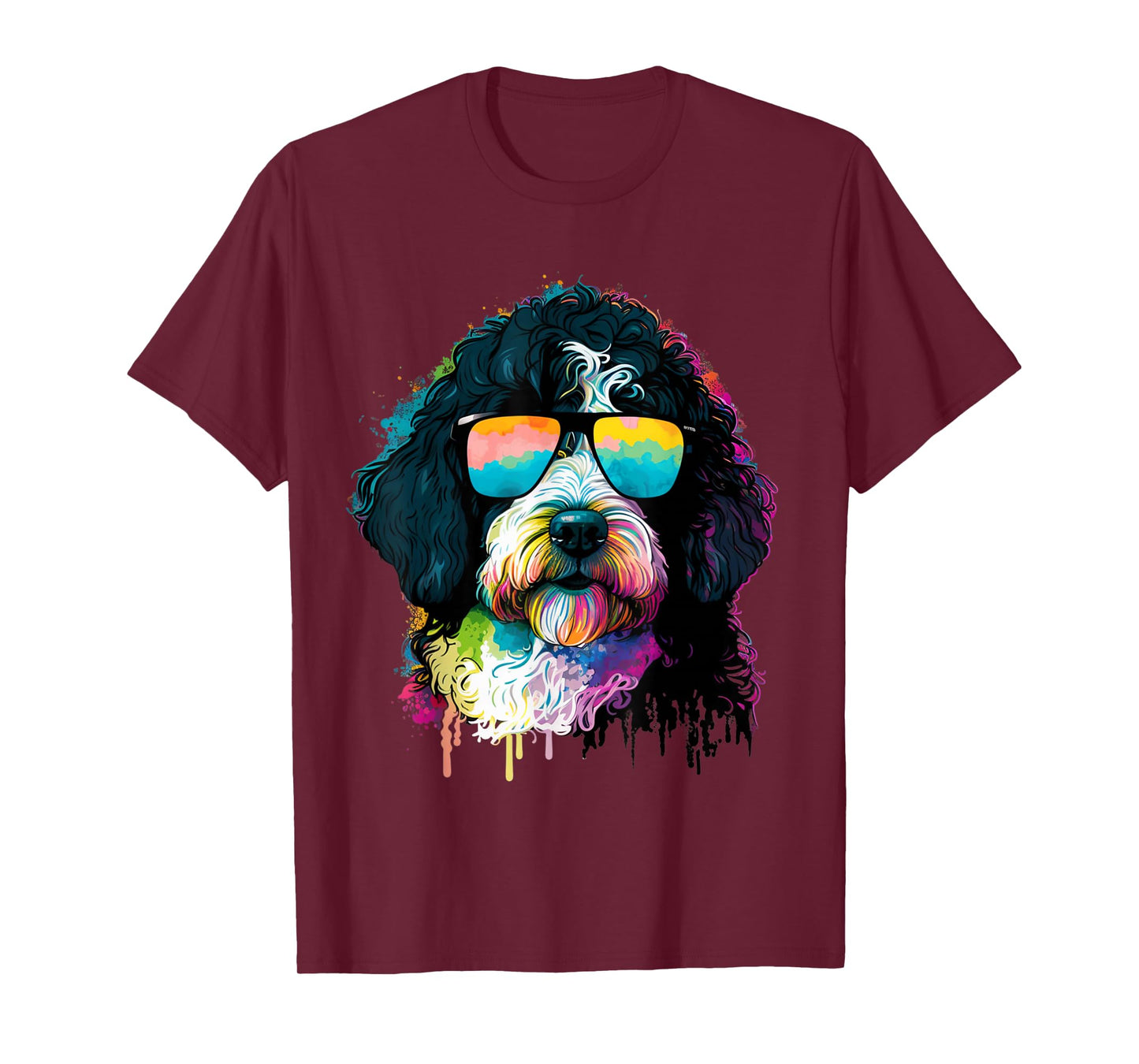 Cute Bernedoodle With Sunglasses Colorful Graphic Dog Lover T-Shirt