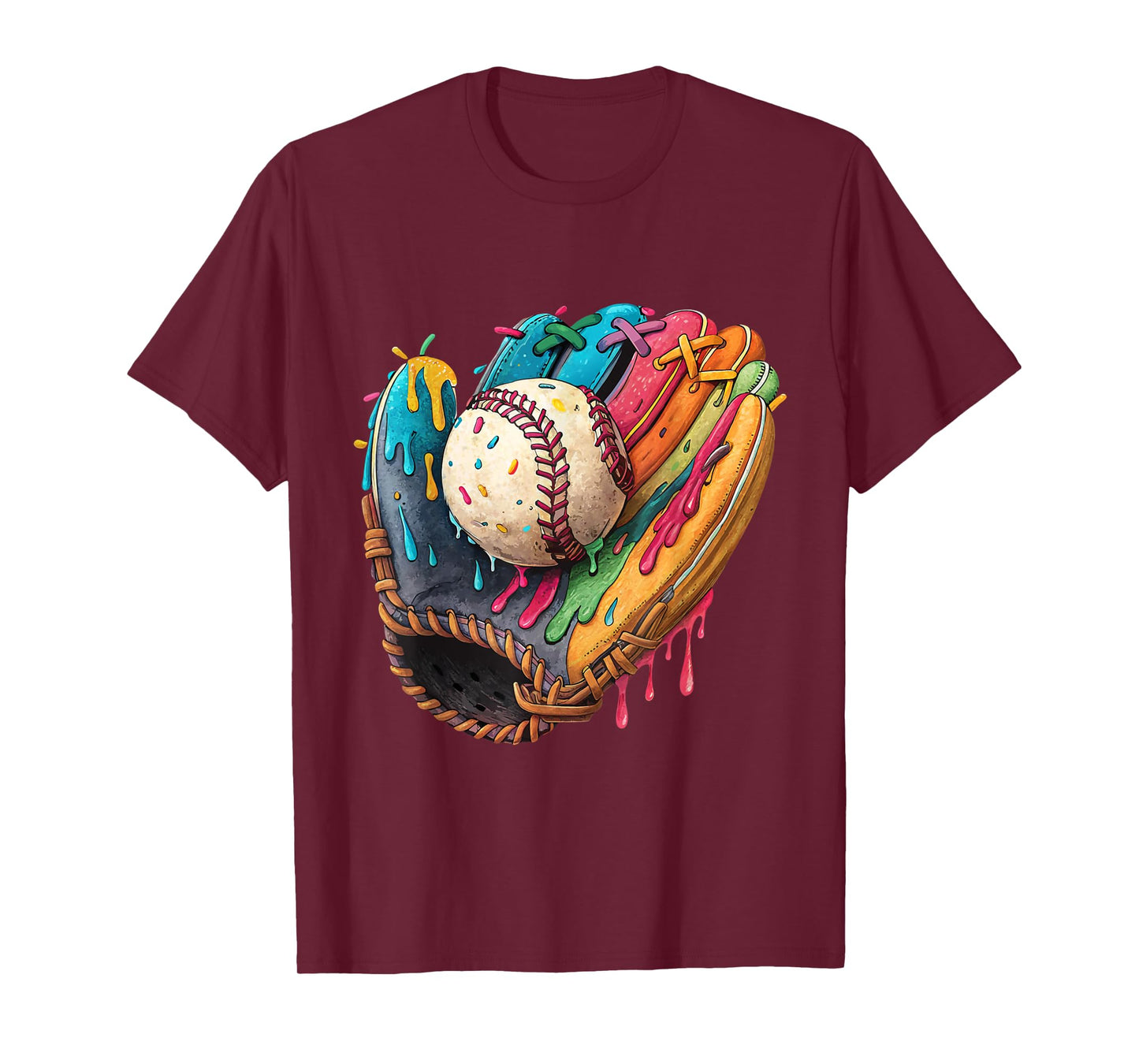 Baseball Drip Ice Cream Sprinkles Colorful Baseball Glove T-Shirt