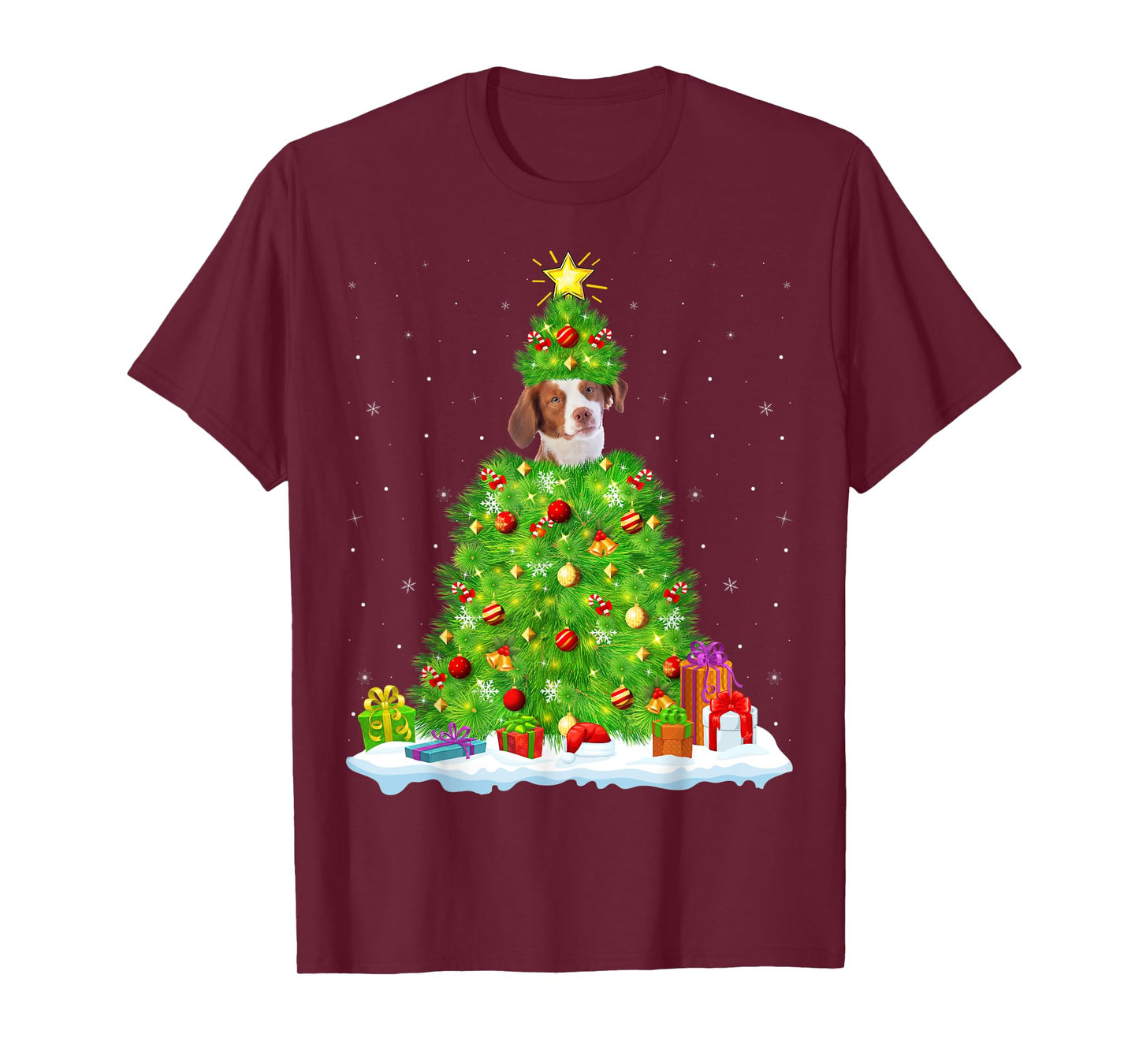 Xmas Lighting Matching Funny Brittany Spaniel Christmas Tree T-Shirt