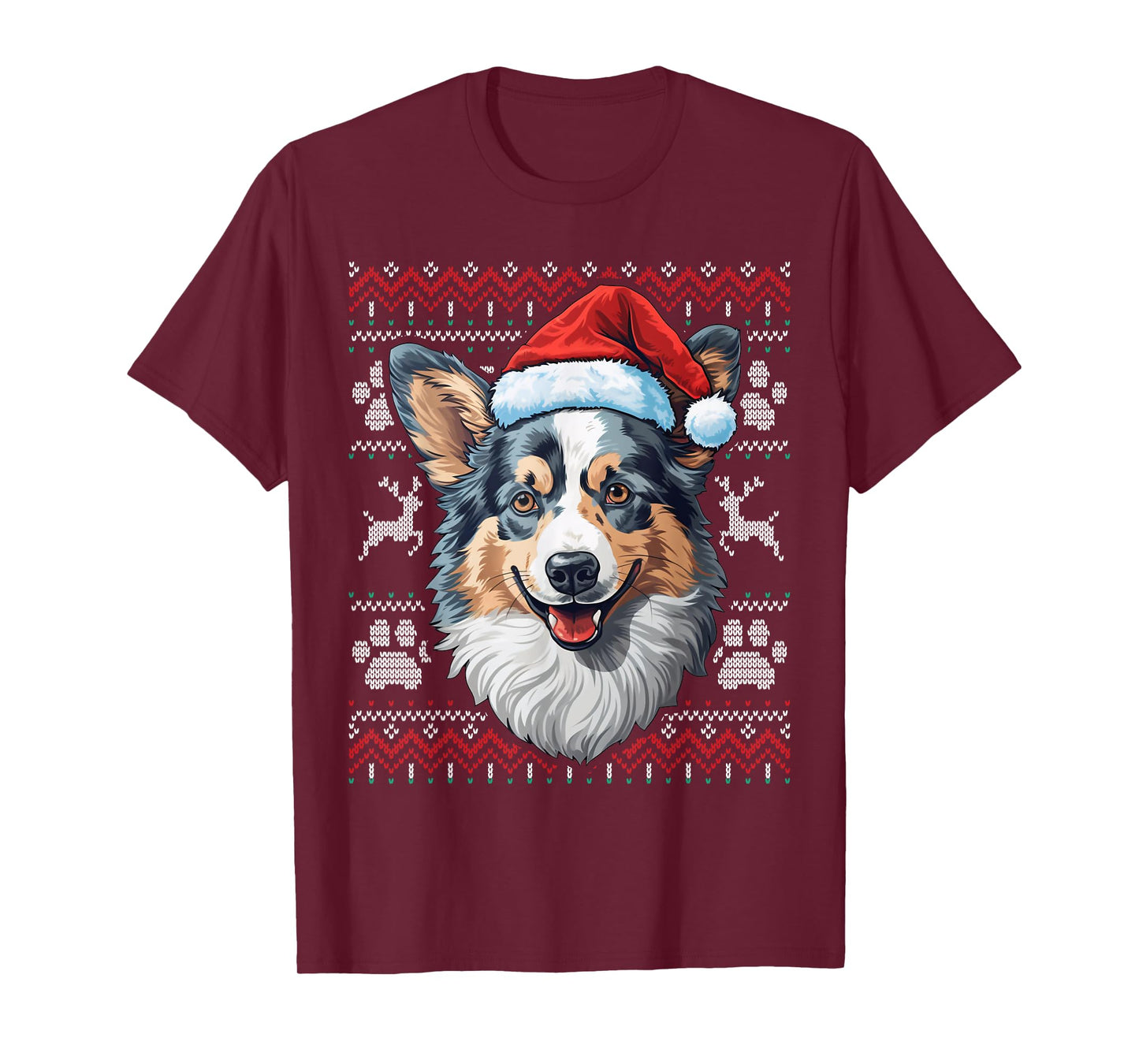 Blue Merle Corgi Santa Hat Christmas Funny Dog Mom Dad T-Shirt