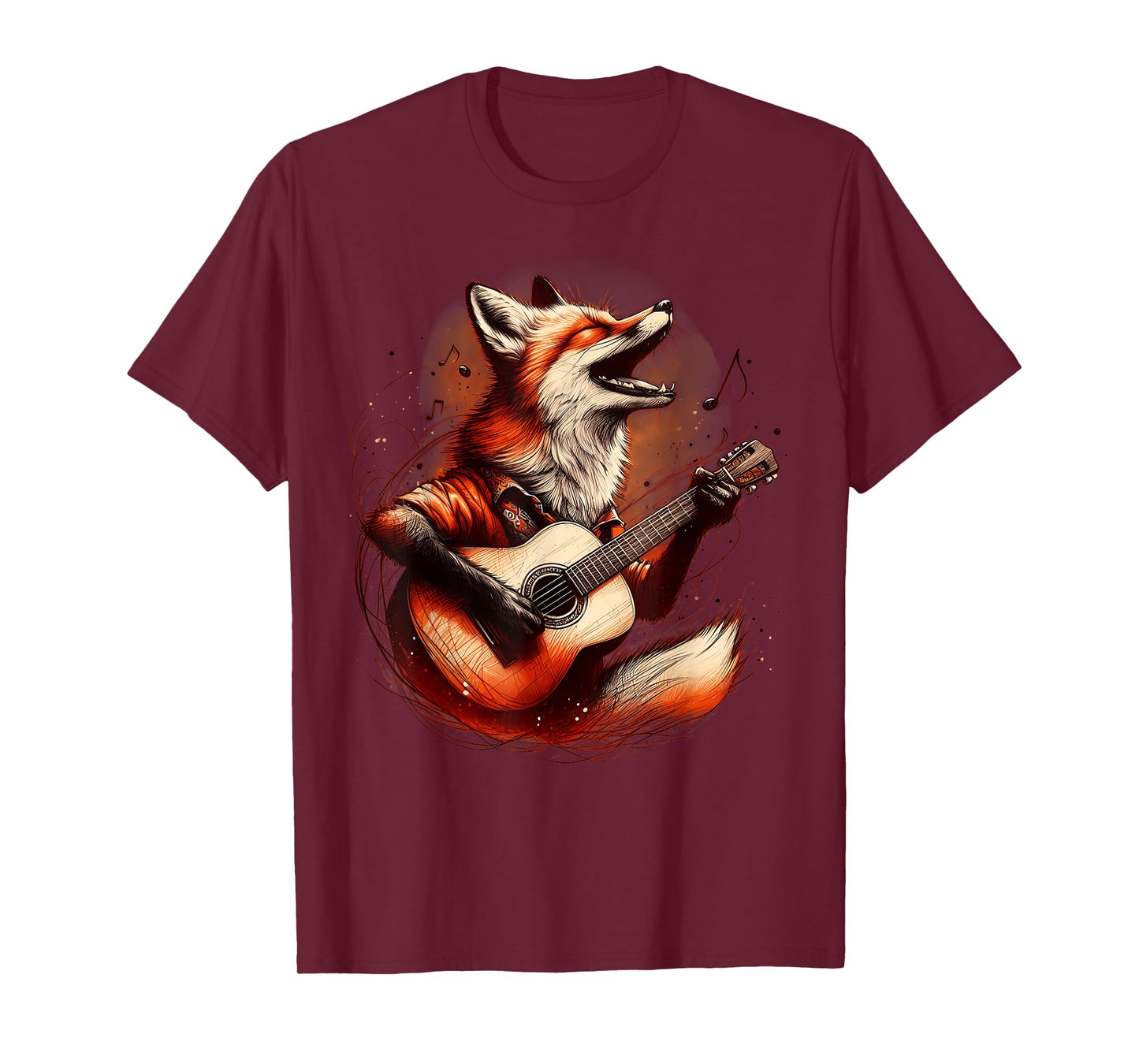 Fox Playing Guitar Funny Rock Music Guitar T-Shirt