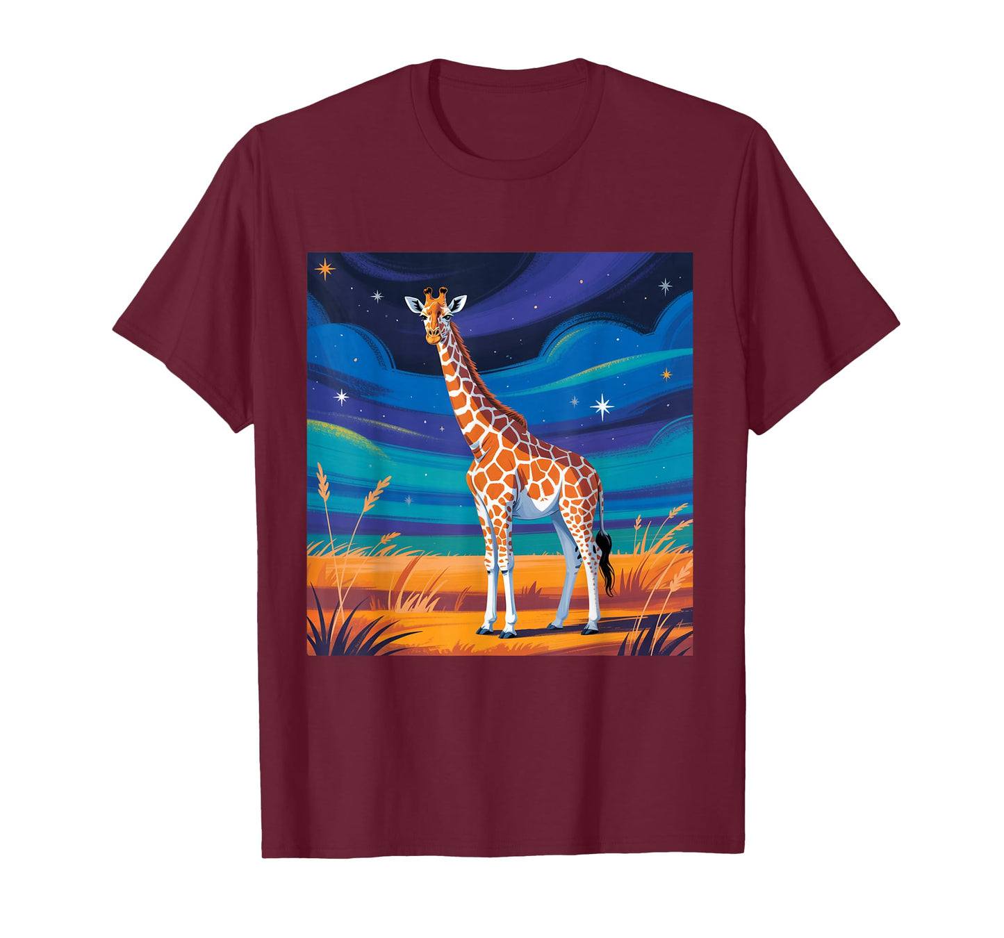 Giraffe Under Starry Twilight Sky, Safari Wildlife T-Shirt