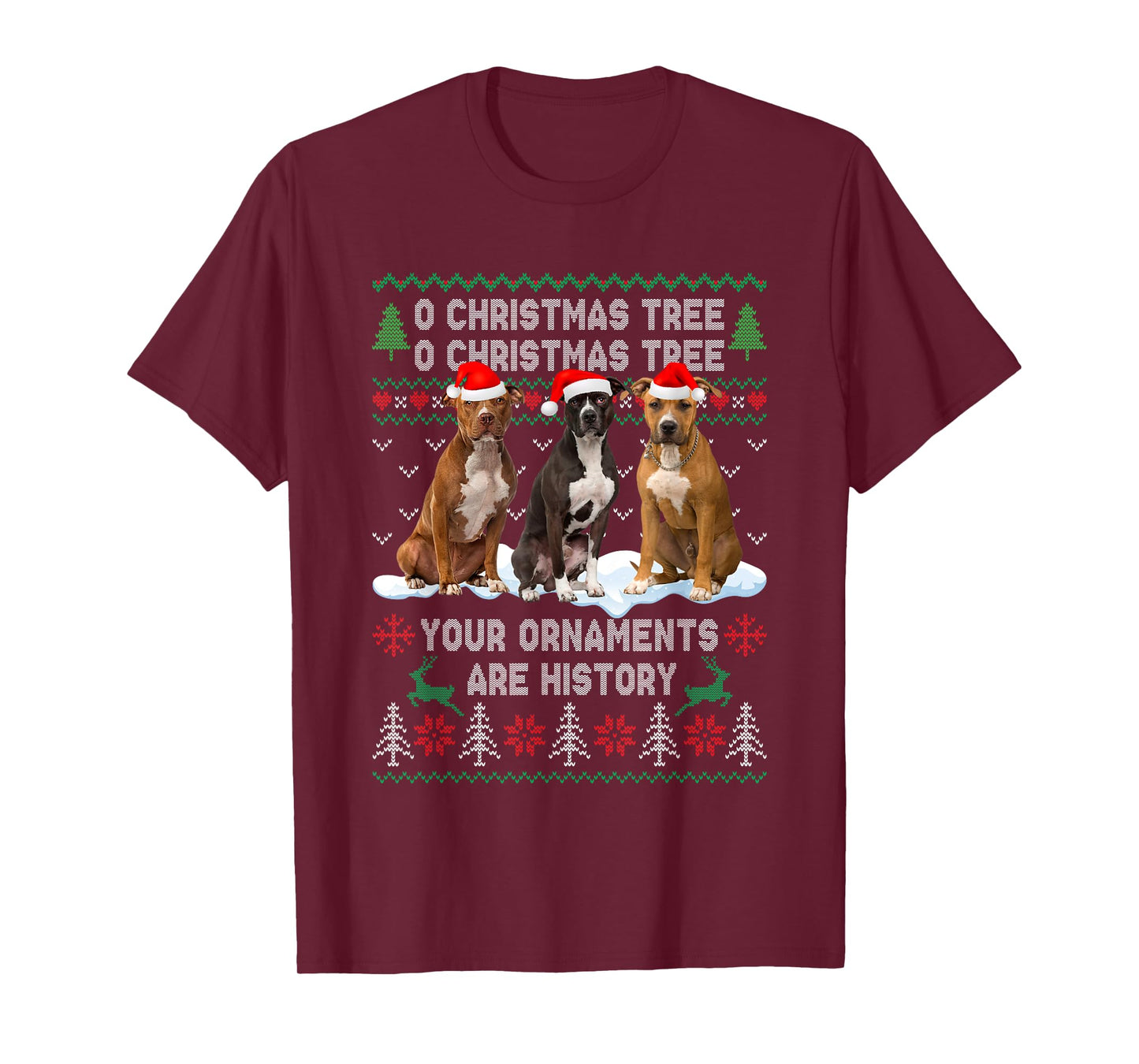 Cute Pitbull Dog Oh Christmas Tree Ugly Xmas T-Shirt