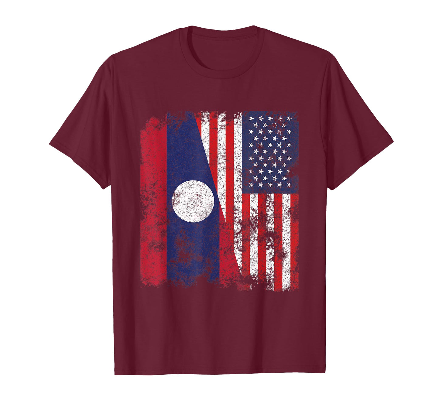 Laos USA Flag Distressed - Half American Women Kids Men T-Shirt