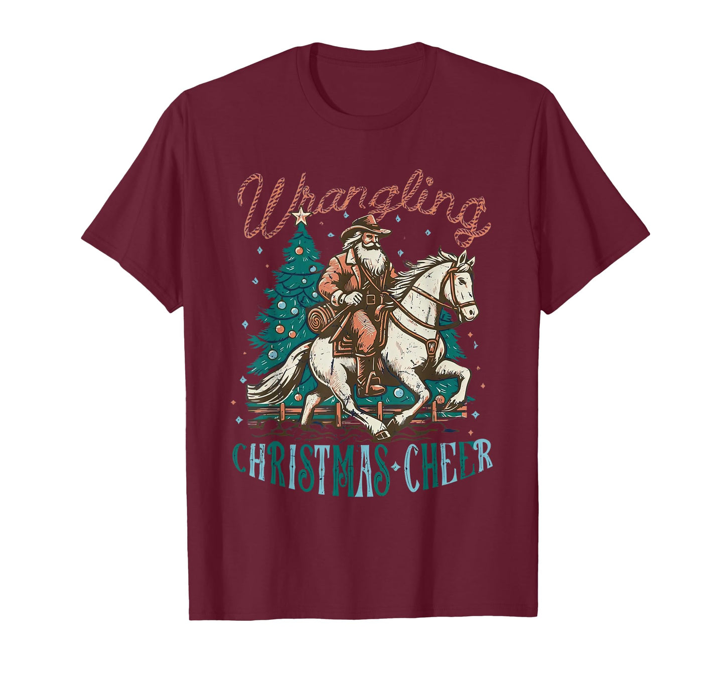 Western Christmas Wrangling Christmas Cheer Cowboy Santa T-Shirt