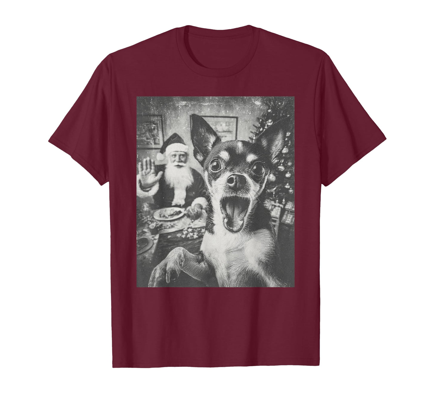 Funny AI Chihuahua Dog Selfie with Santa Claus Christmas T-Shirt