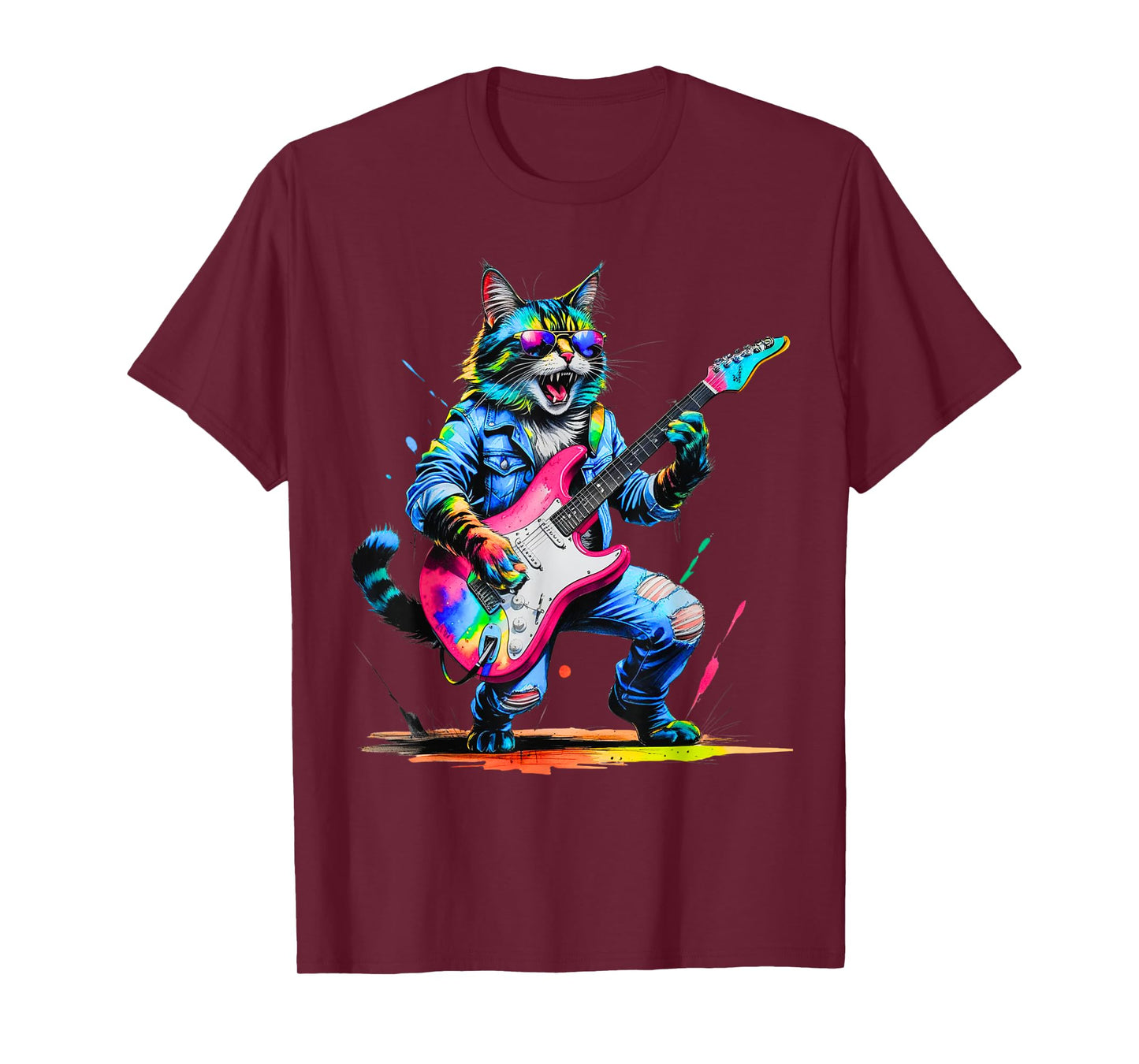 Pawsome Funny Cat Playing Guitar Rock Star Cat Lover T-Shirt