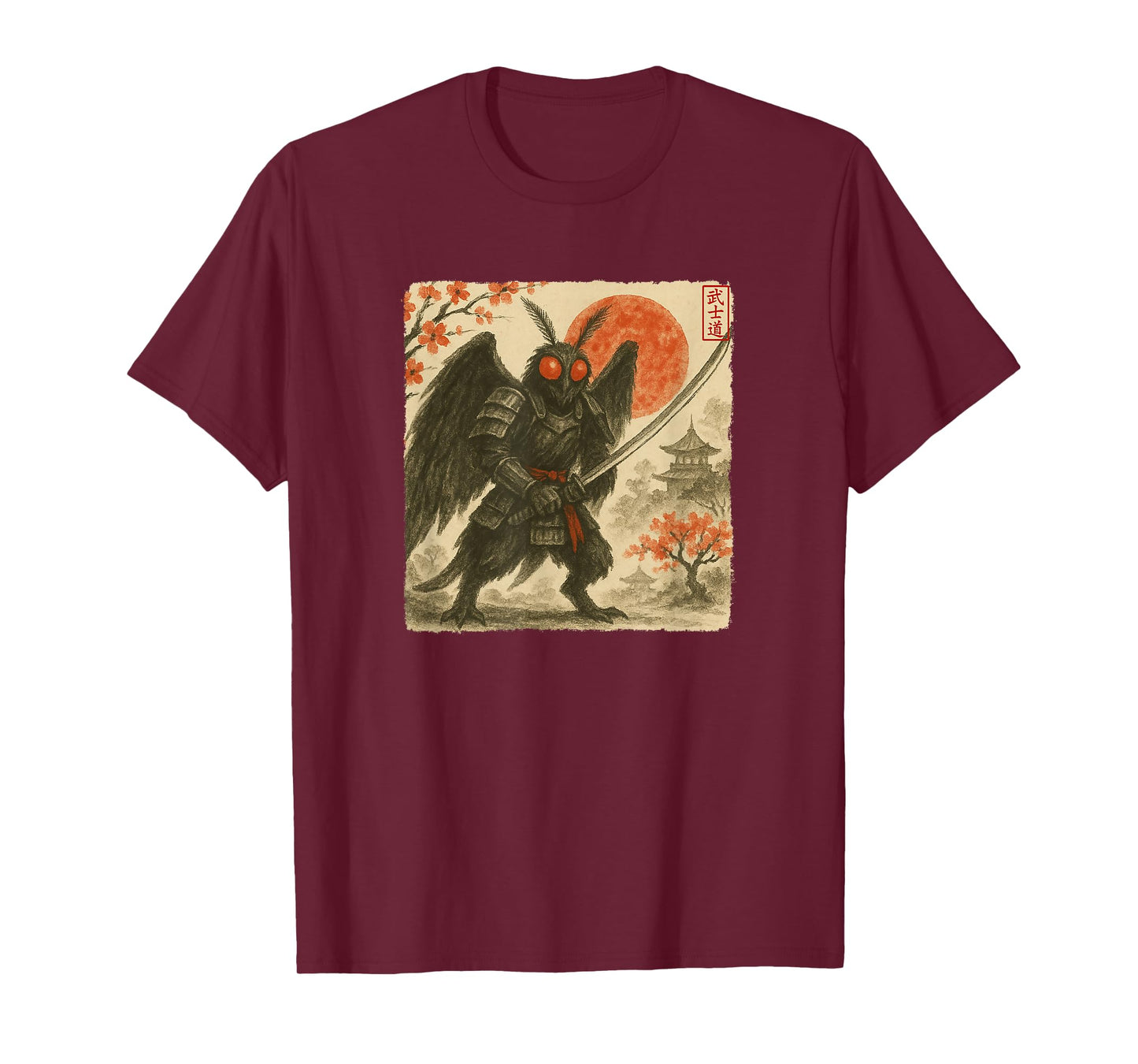 Mothman Samurai Japanese Warrior Costume Sumi-e Art Funny T-Shirt