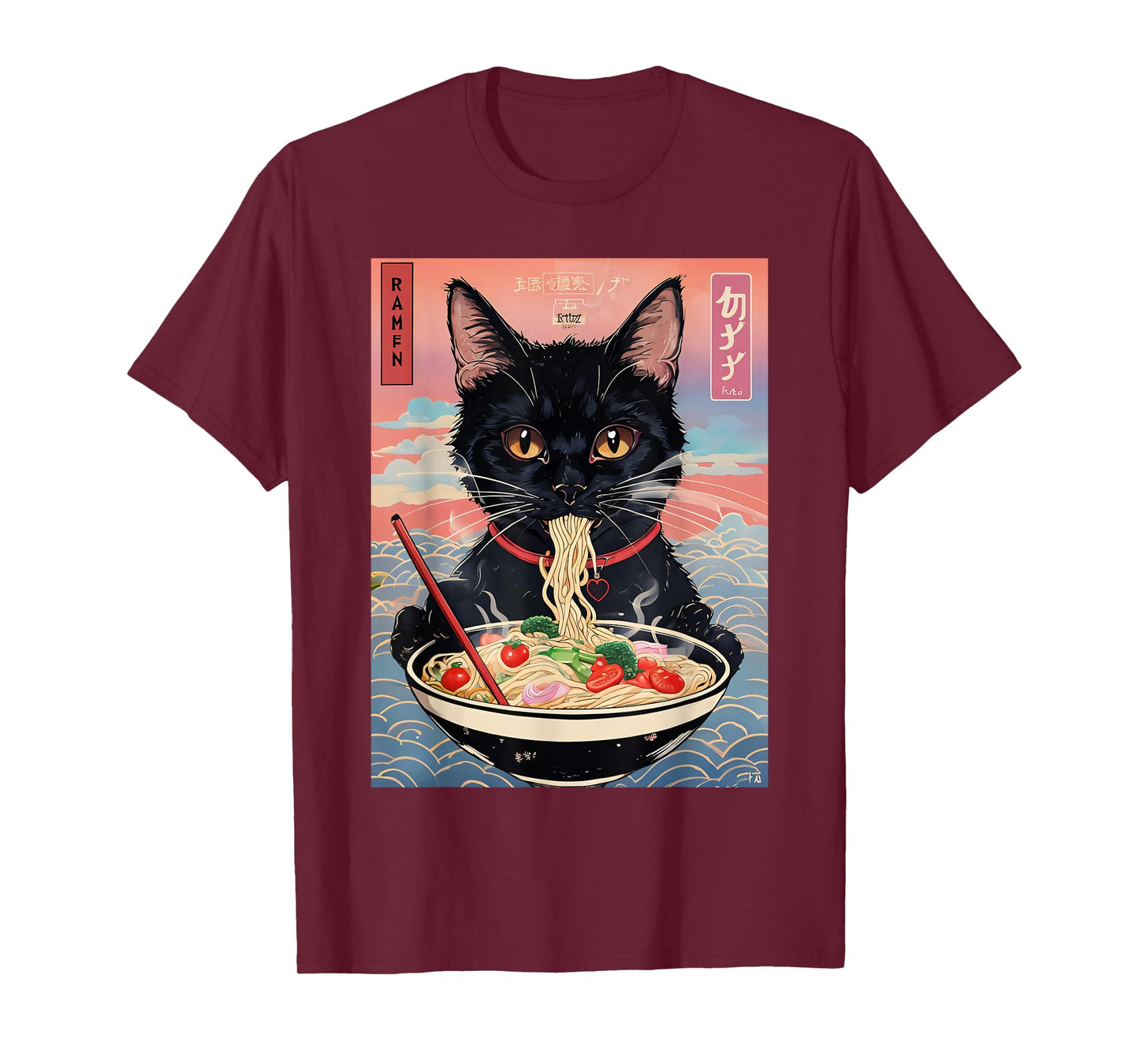 Anime Manga Kawaii Otaku Style Urban Streetwear Ramen Cat T-Shirt