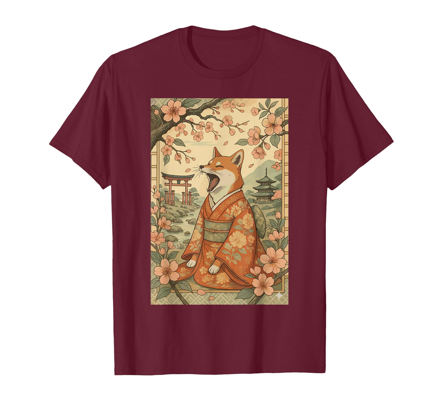 Funny Dog Shirt in Kimono Cherry Blossom Japanese Art T-Shirt