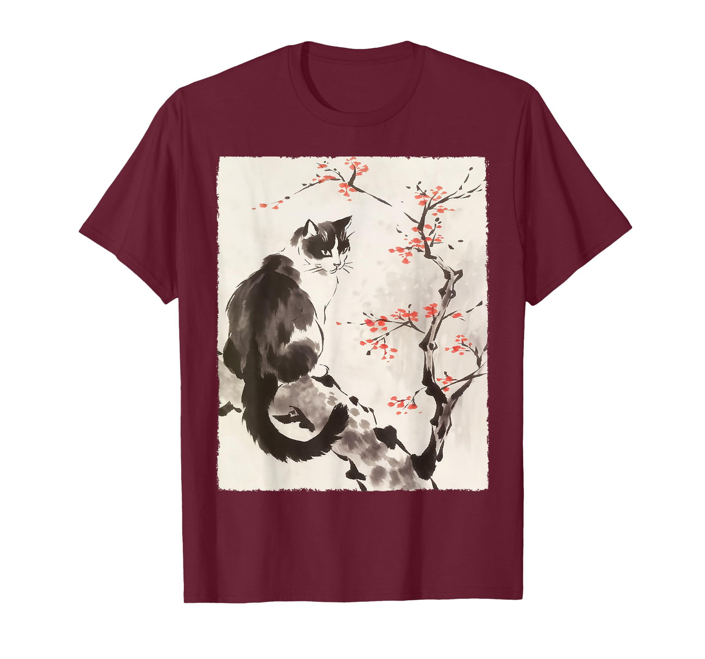 Cat Japanese Art Sakura Cherry Blossom Gifts For Men Women T-Shirt