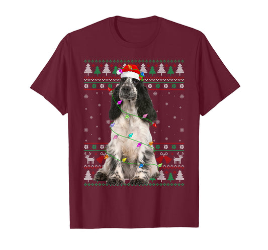 English Springer Spaniel Dog Christmas Ugly Sweater Dog Xmas T-Shirt