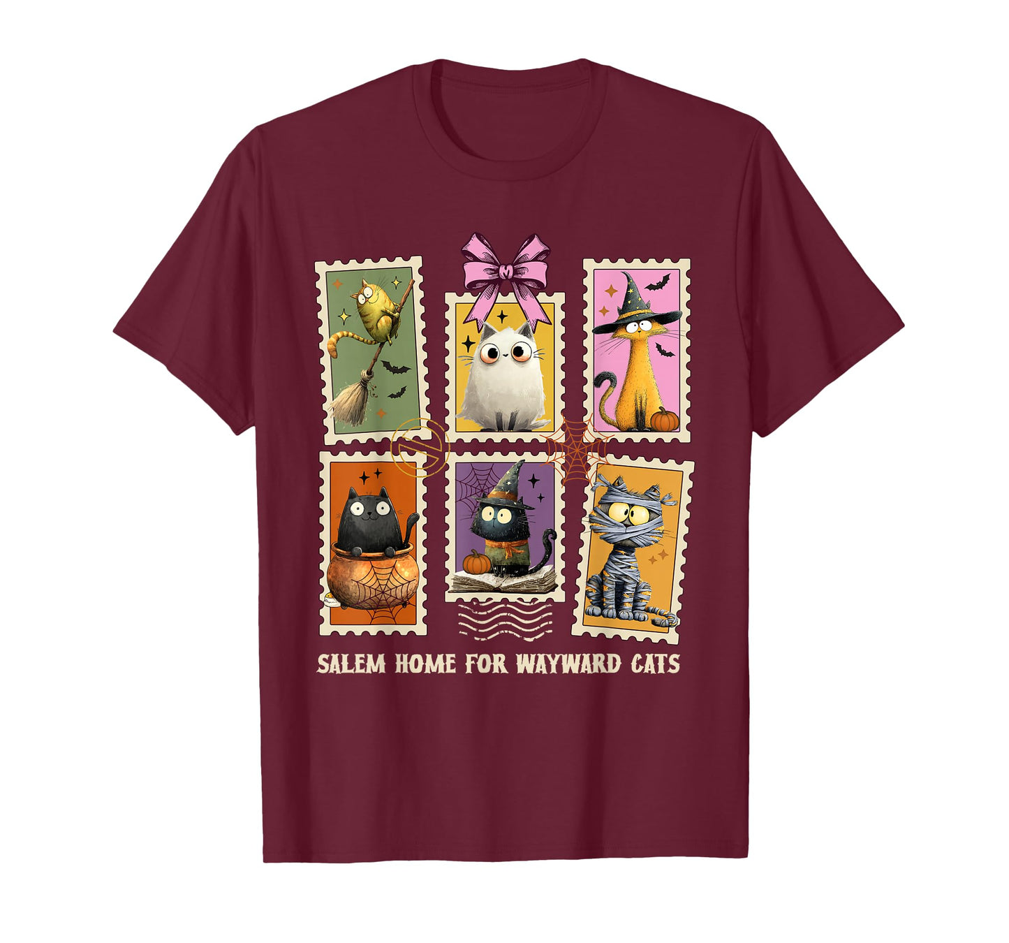 Funny Witch Salem Black Cats 1692 Halloween Postage Stamp T-Shirt