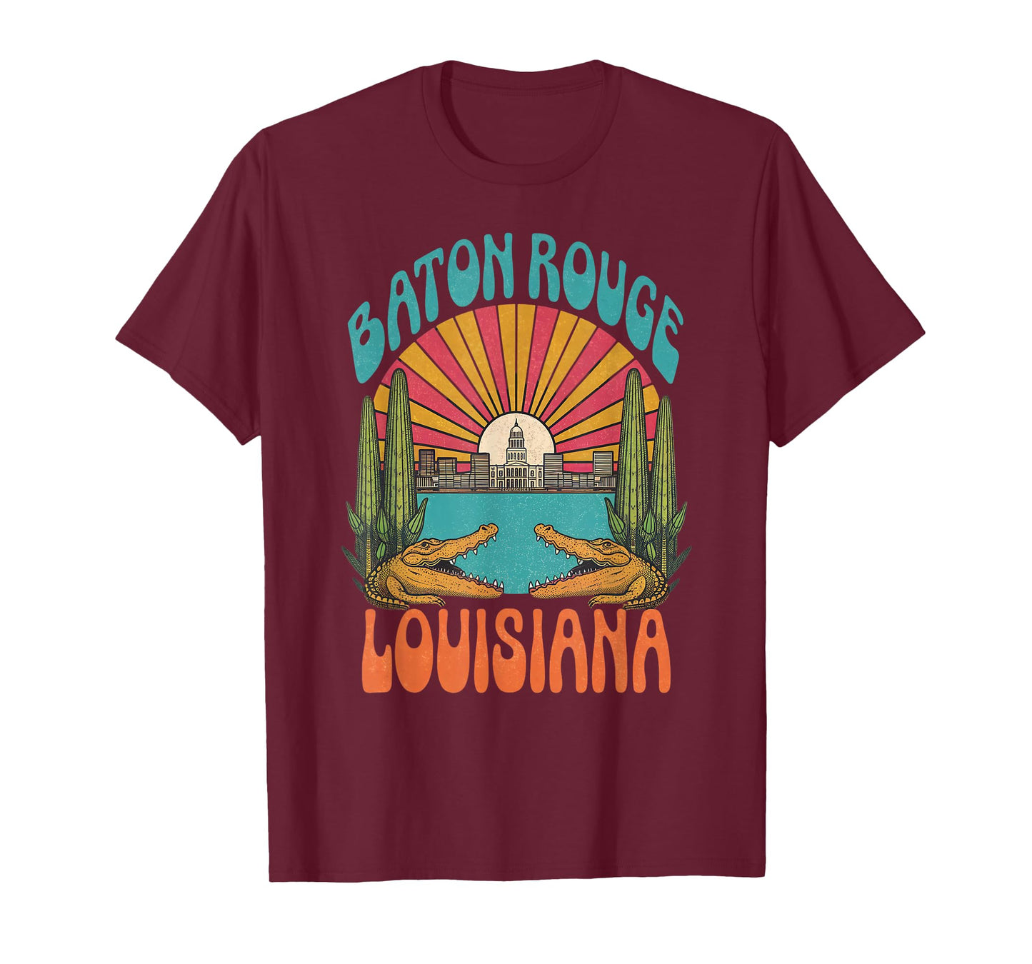 Vintage Baton Rouge Louisiana Skyline Cityscape Retro Style T-Shirt