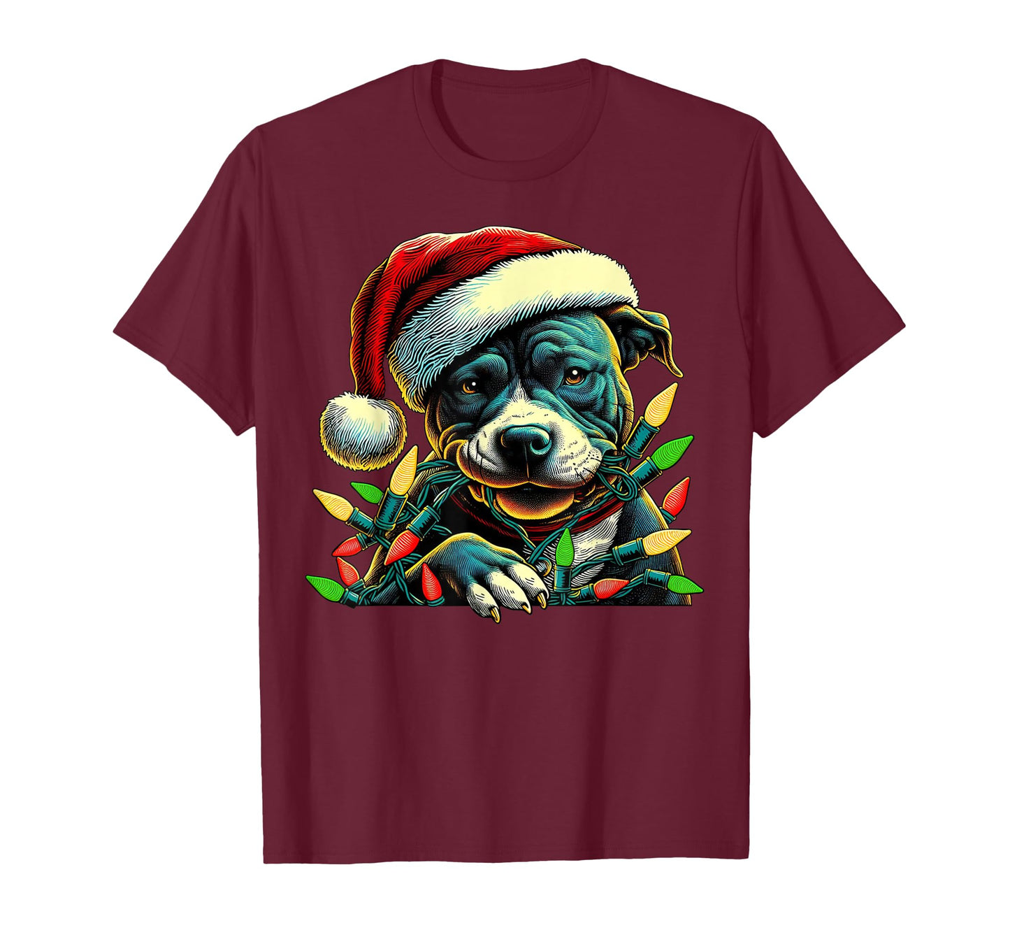 Pit Bull Chew Christmas Light Pitbull Xmas Funny Holiday T-Shirt