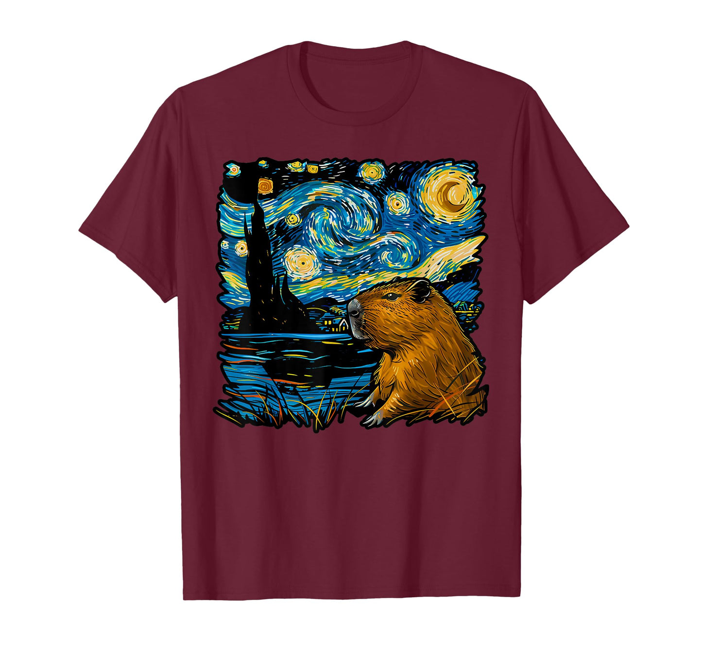 Capybara Van Gogh Style Starry Night Artistic Painting T-Shirt