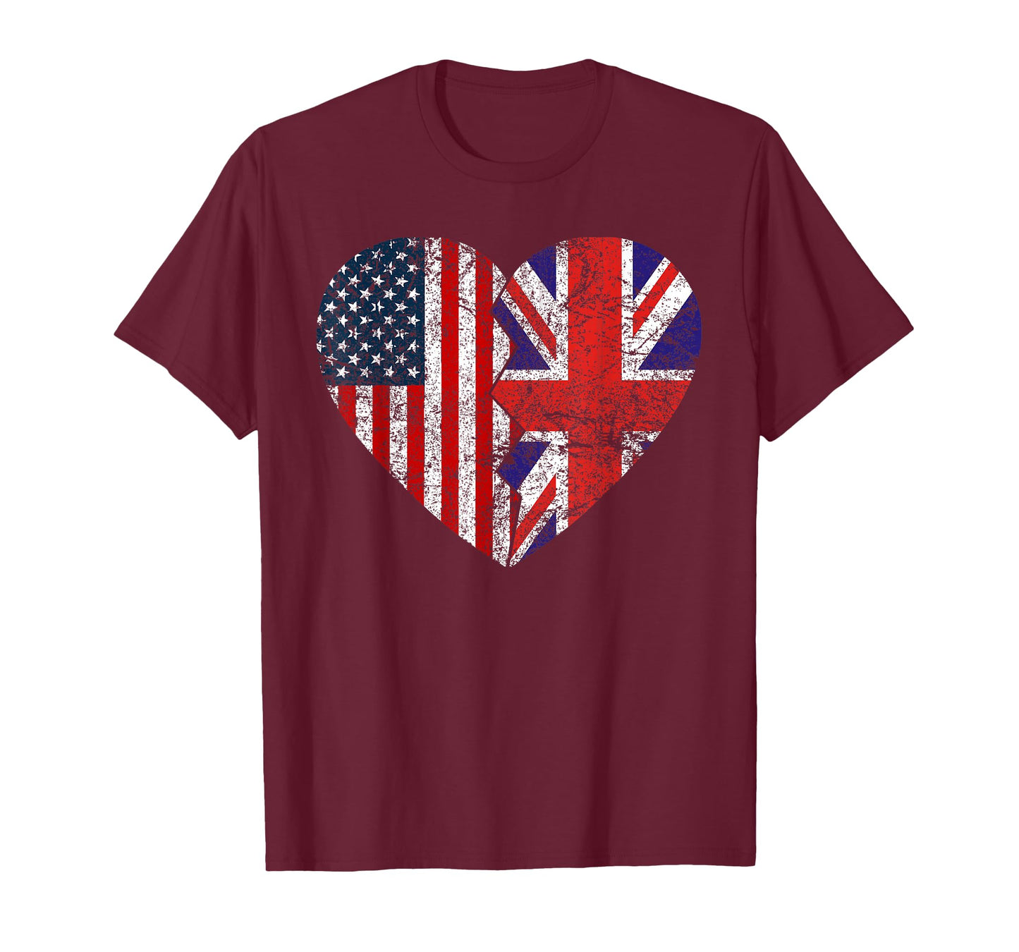 British American Flags Heart | United States UK Roots T-Shirt