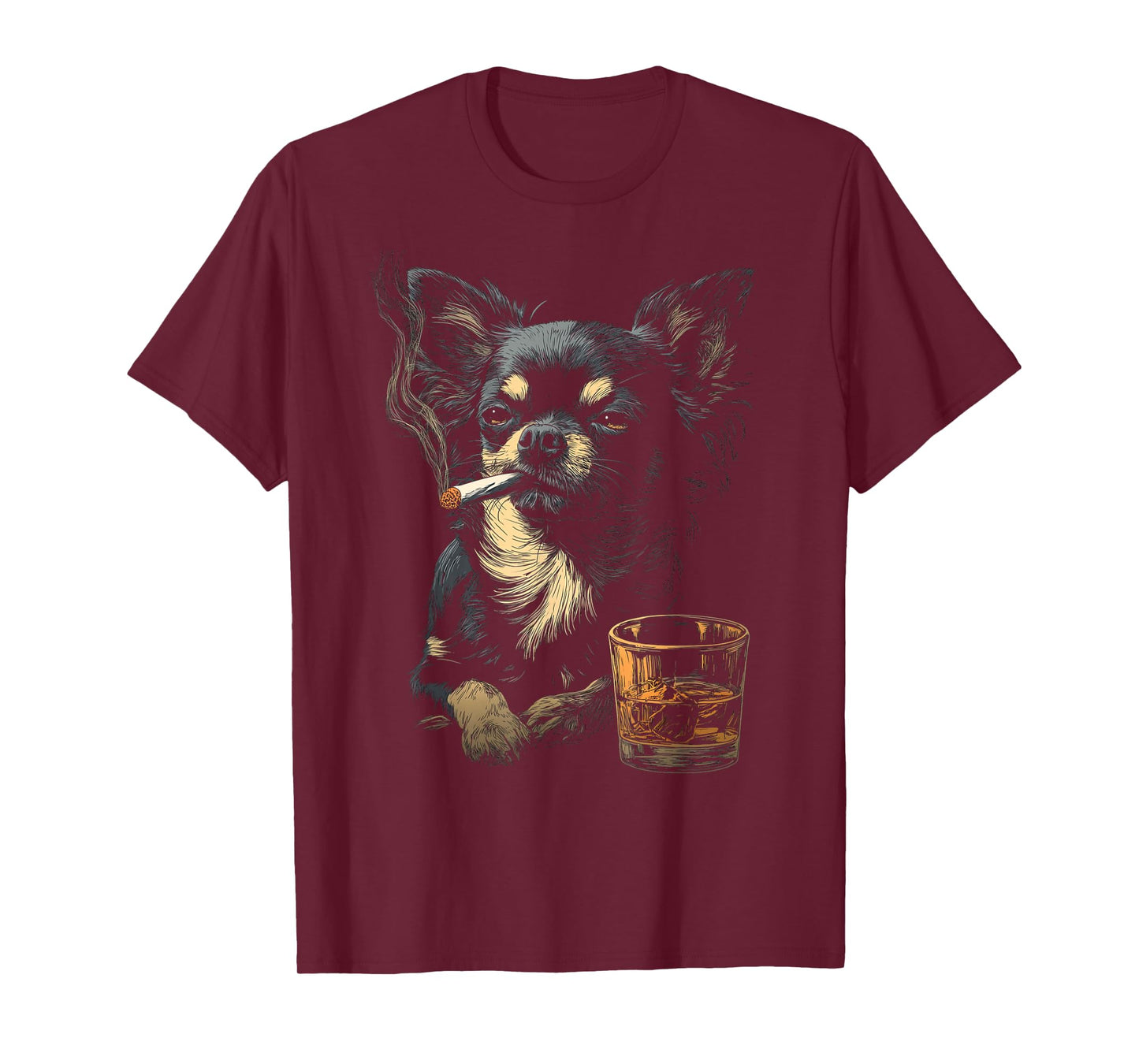 Chihuahua Smoking Cigarette Whisky Lover Funny Dog T-Shirt