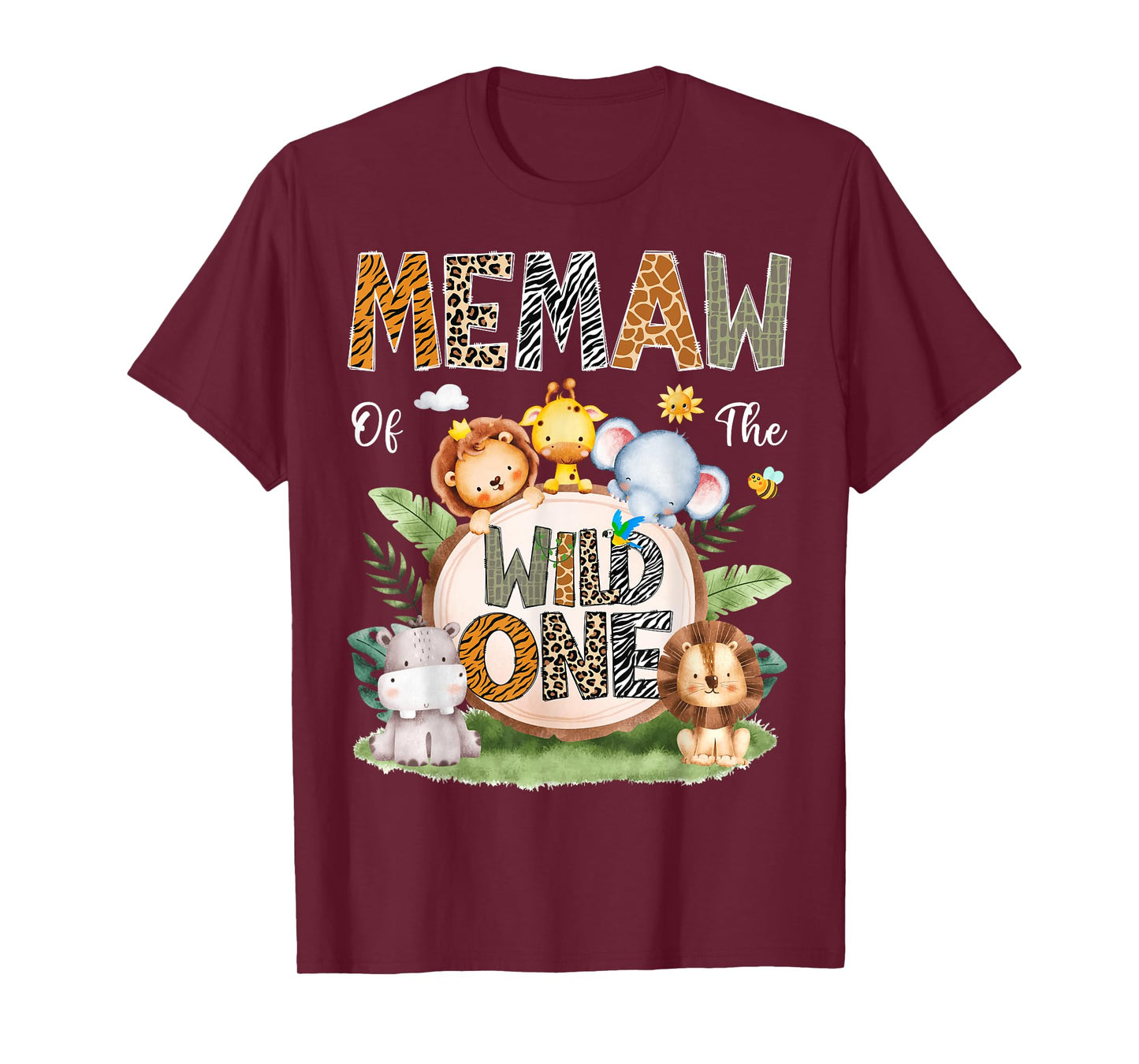 Memaw Of The Wild One 1St Birthday Kids Safari Woodland T-Shirt