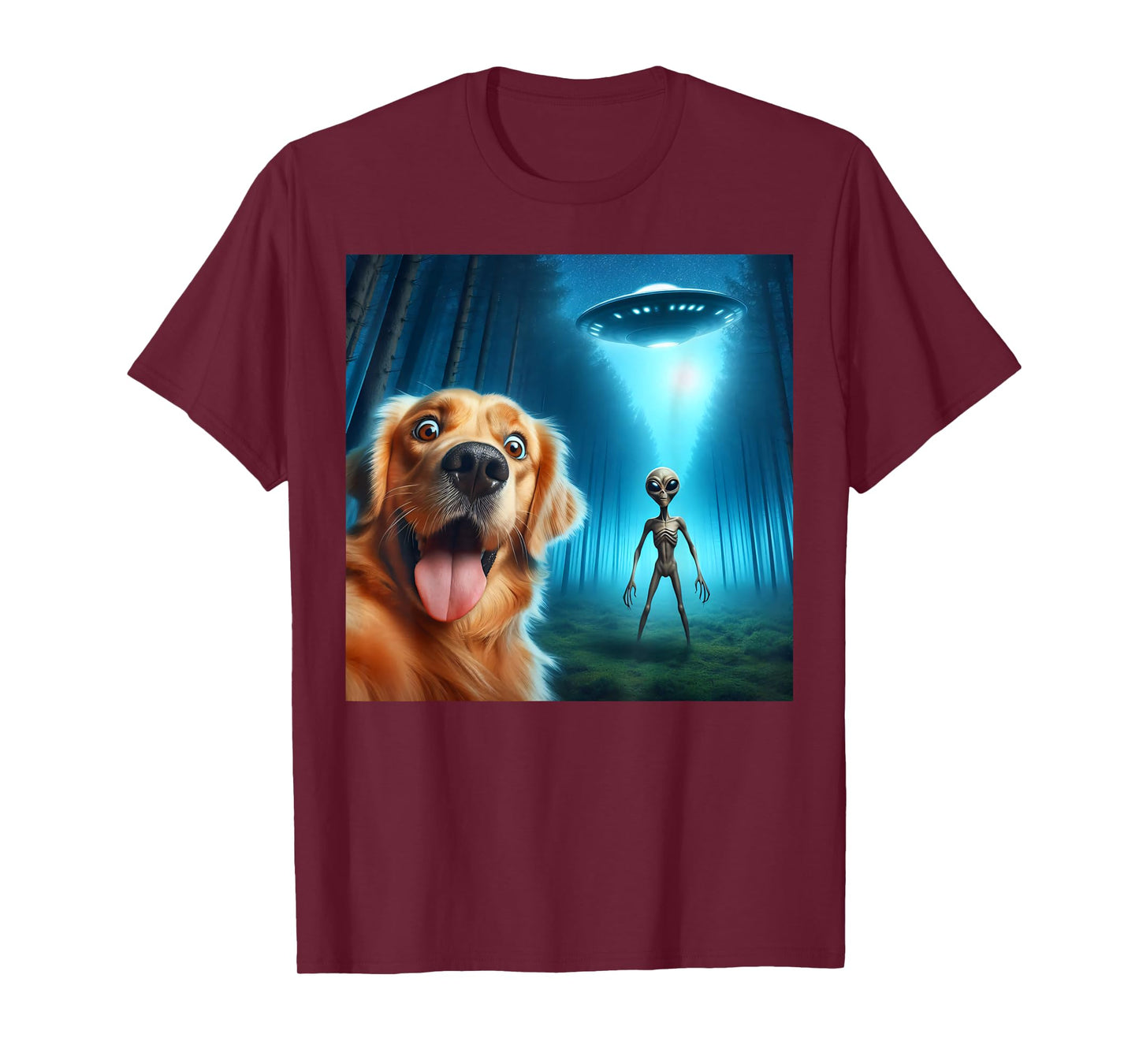 Golden retriever Selfie alien UFO funny T-Shirt