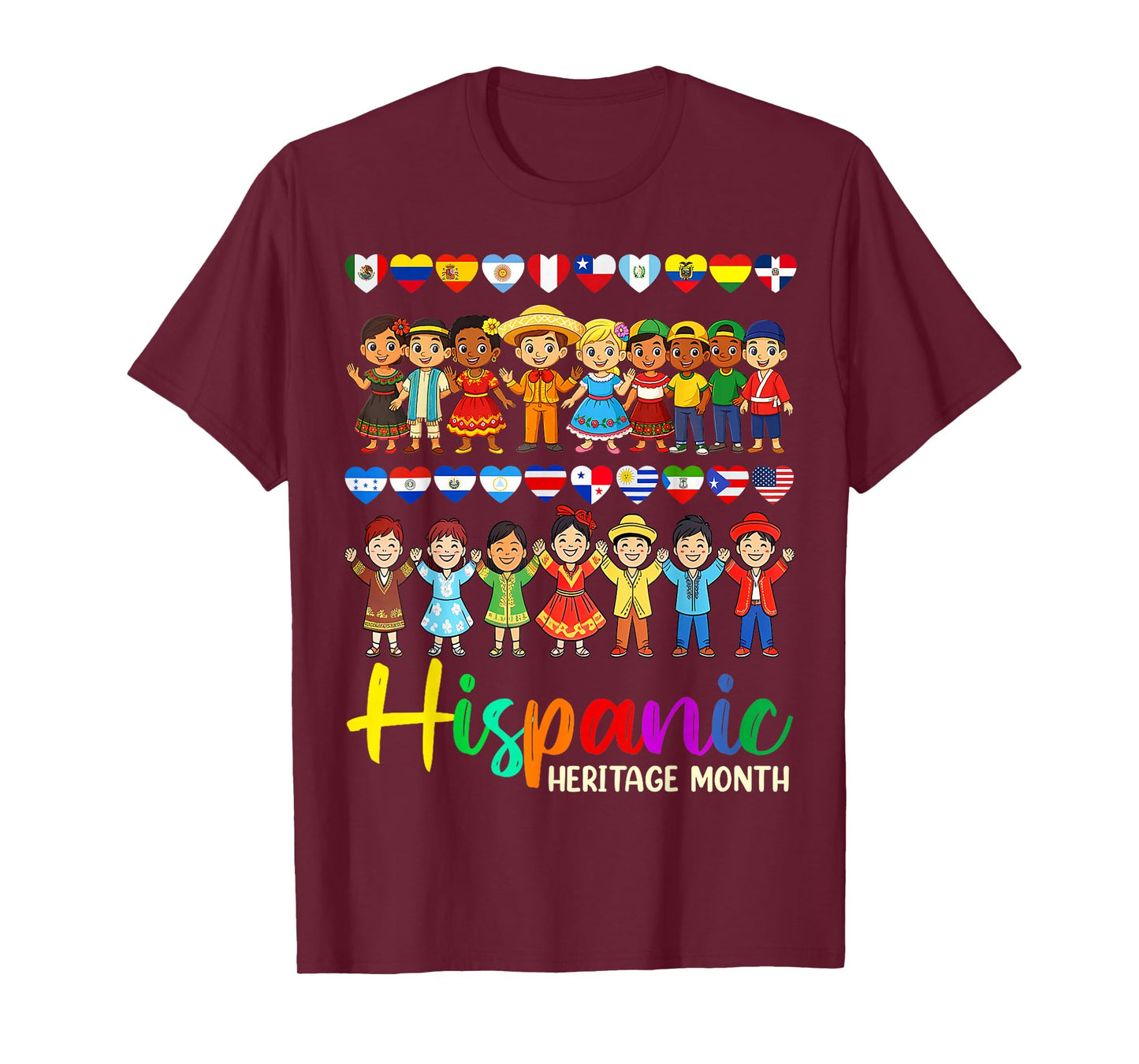 Hispanic Heritage Month Latin Countries Hands Heart Flags T-Shirt