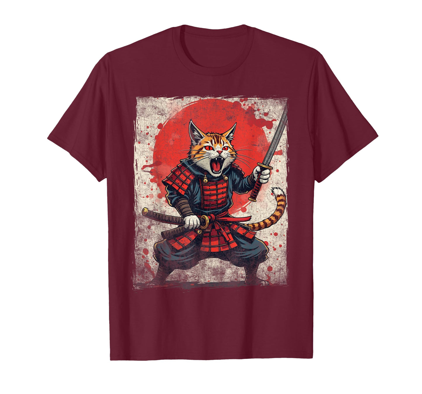 Samurai Cat Ukiyo-e Warrior Art Vintage Ninja Cat Graphic T-Shirt