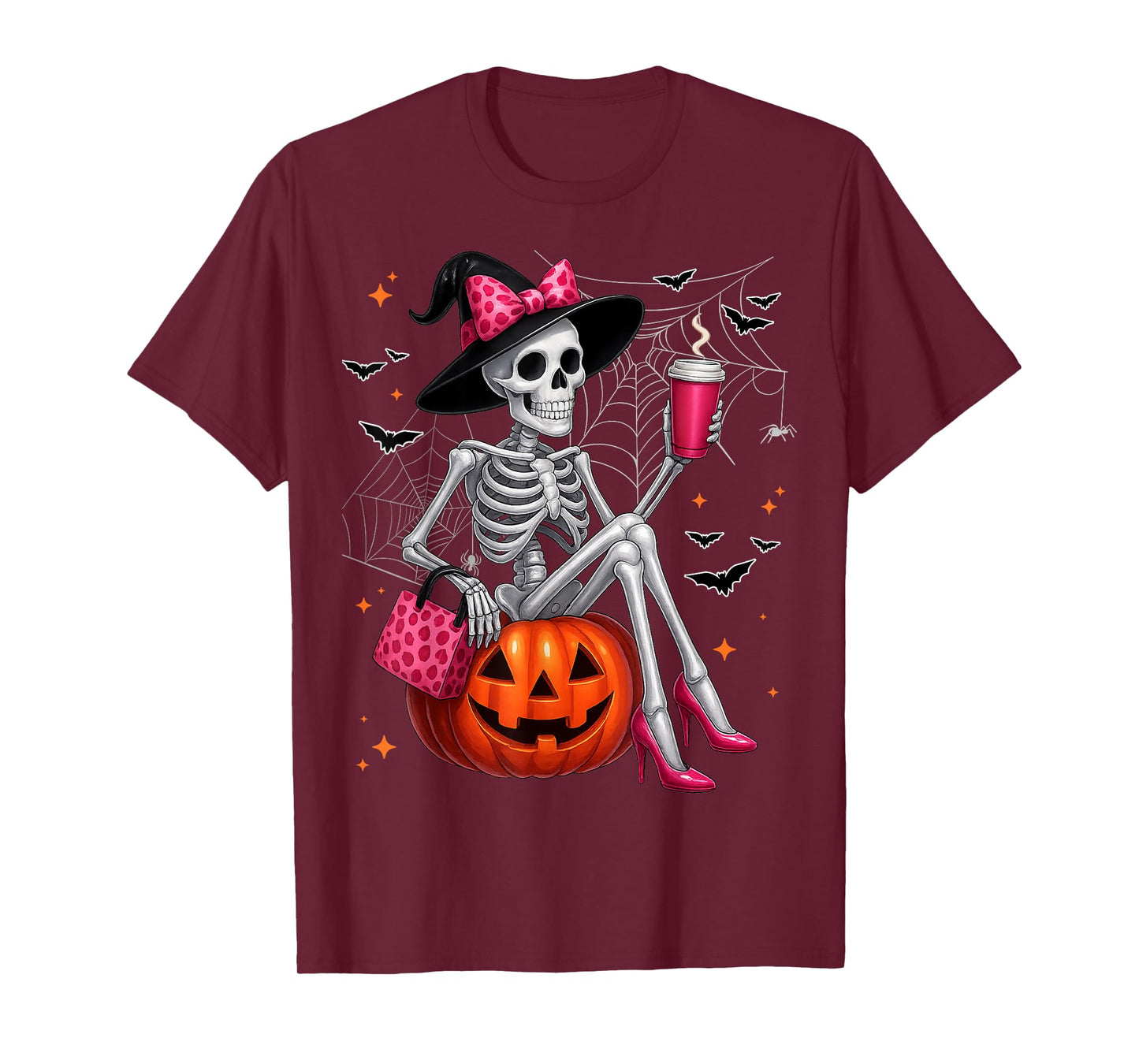 Cute Skeleton Drinking Coffee Lover Halloween Costumes Women T-Shirt