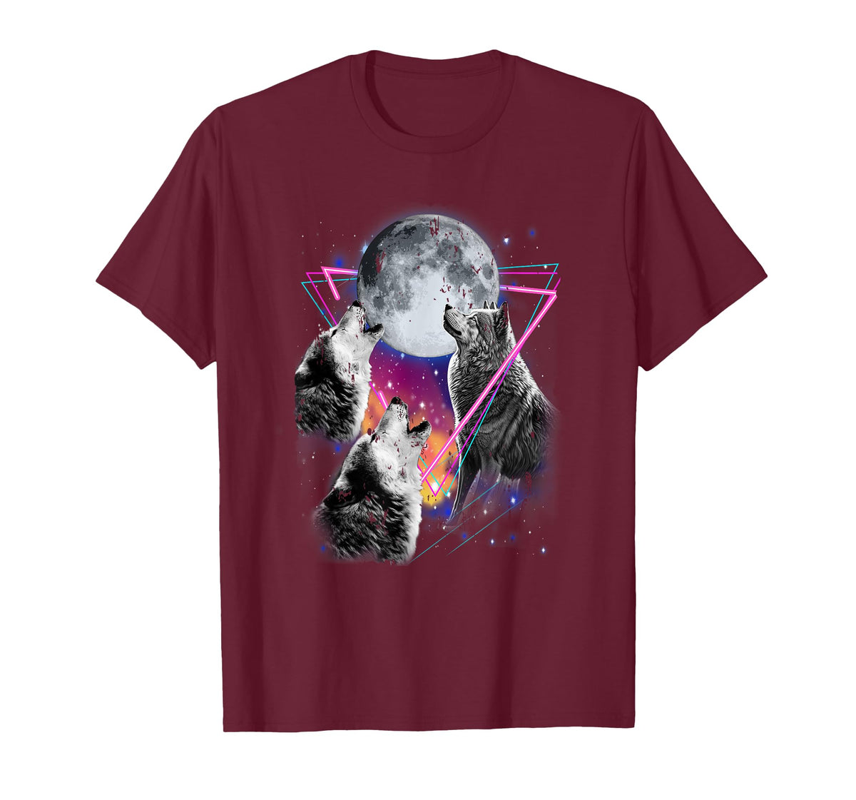 Epic 3 Wolves Howling At Moon 80s Style Wolf T-Shirt