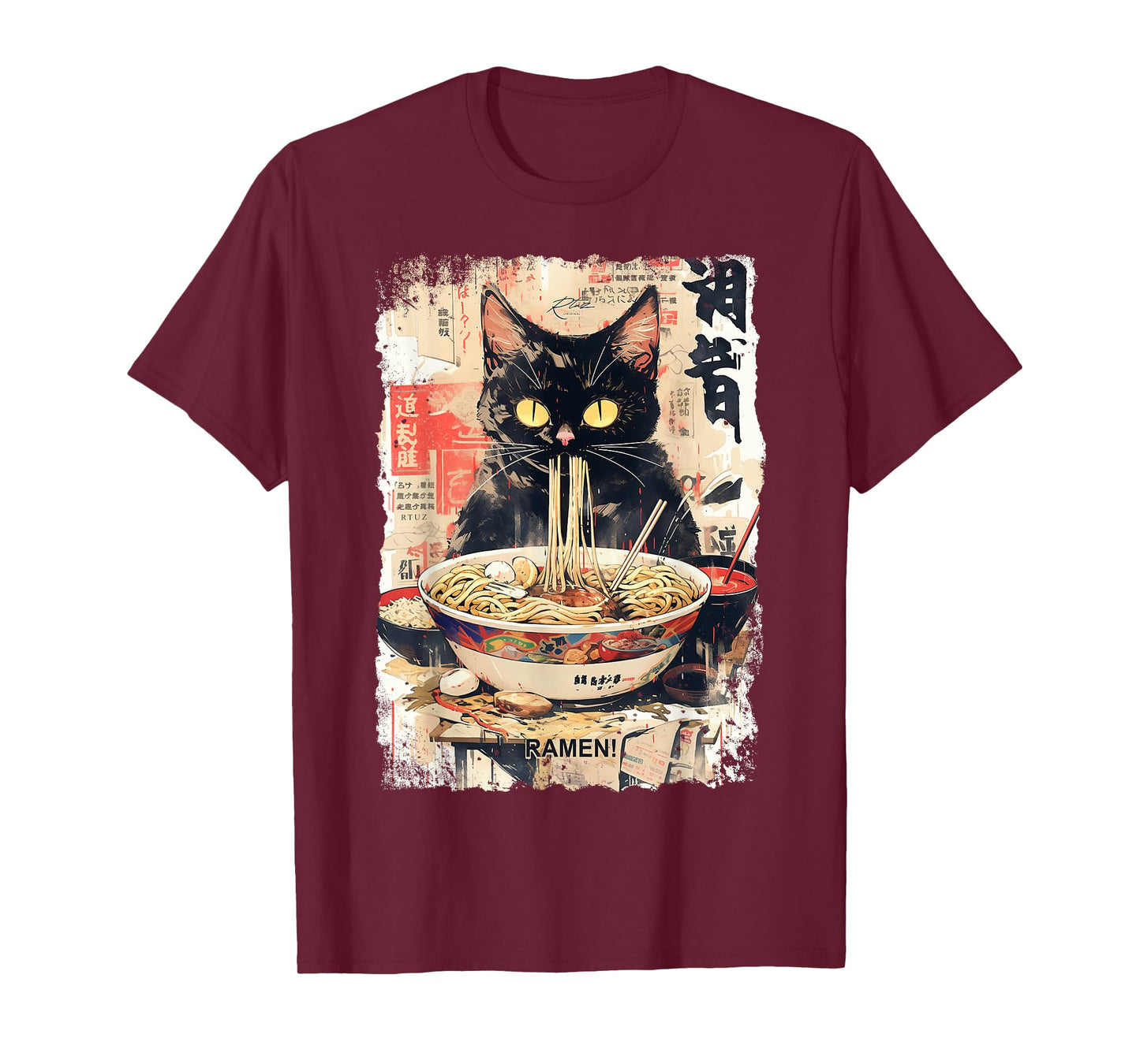 Ramen Noodles Cat Japan Y2K Kawaii Retro Cats Manga Anime T-Shirt