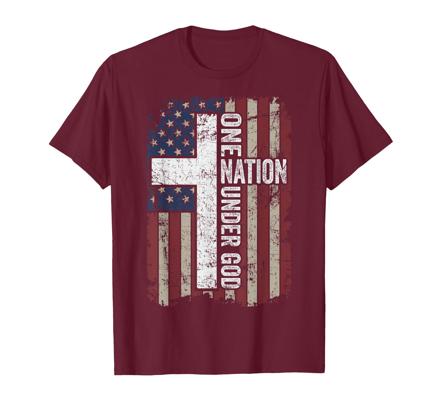 ONE NATION UNDER GOD - Christian Worship USA Cross Flag T-Shirt