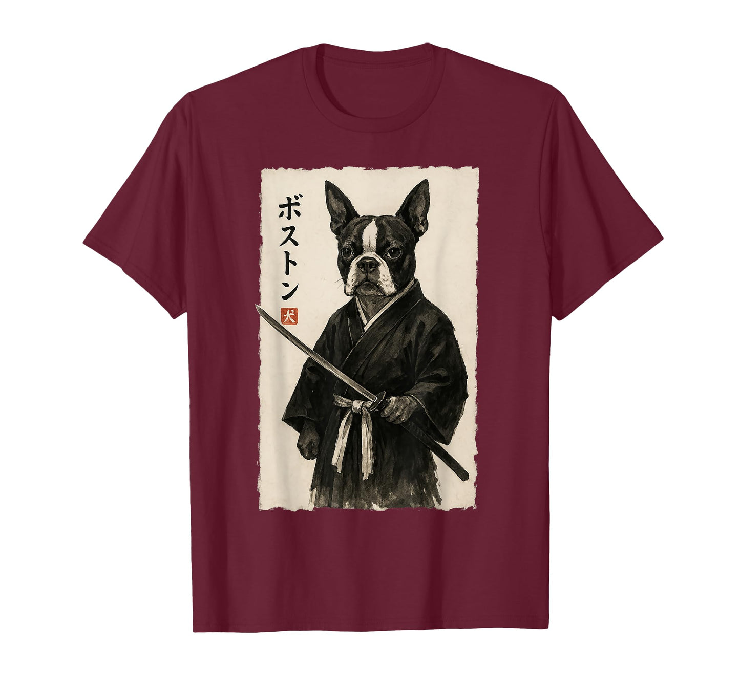 Boston Terrier Samurai Warrior Japanese Ukiyo-e Style Dog T-Shirt for Men Women