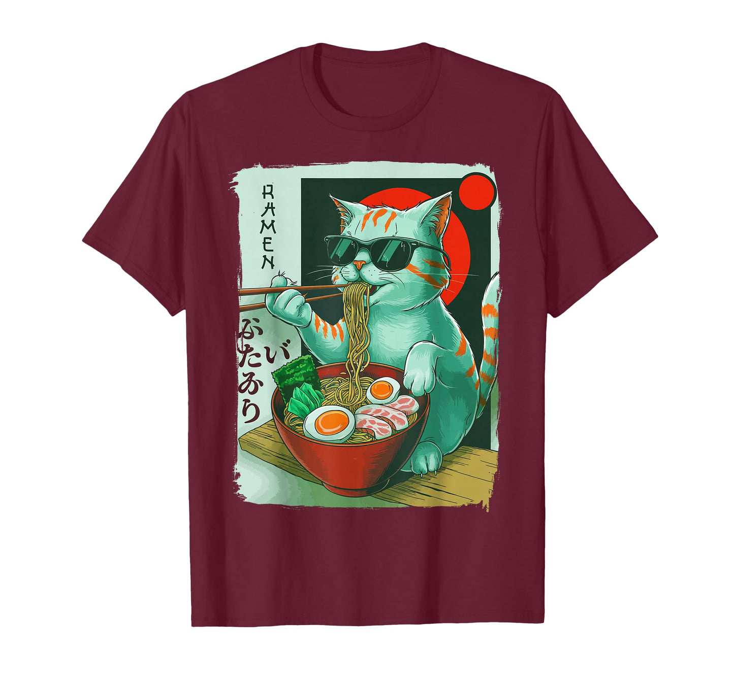 Funny Cat Eating Ramen Graphic Japanese Kawaii Otaku Anime T-Shirt