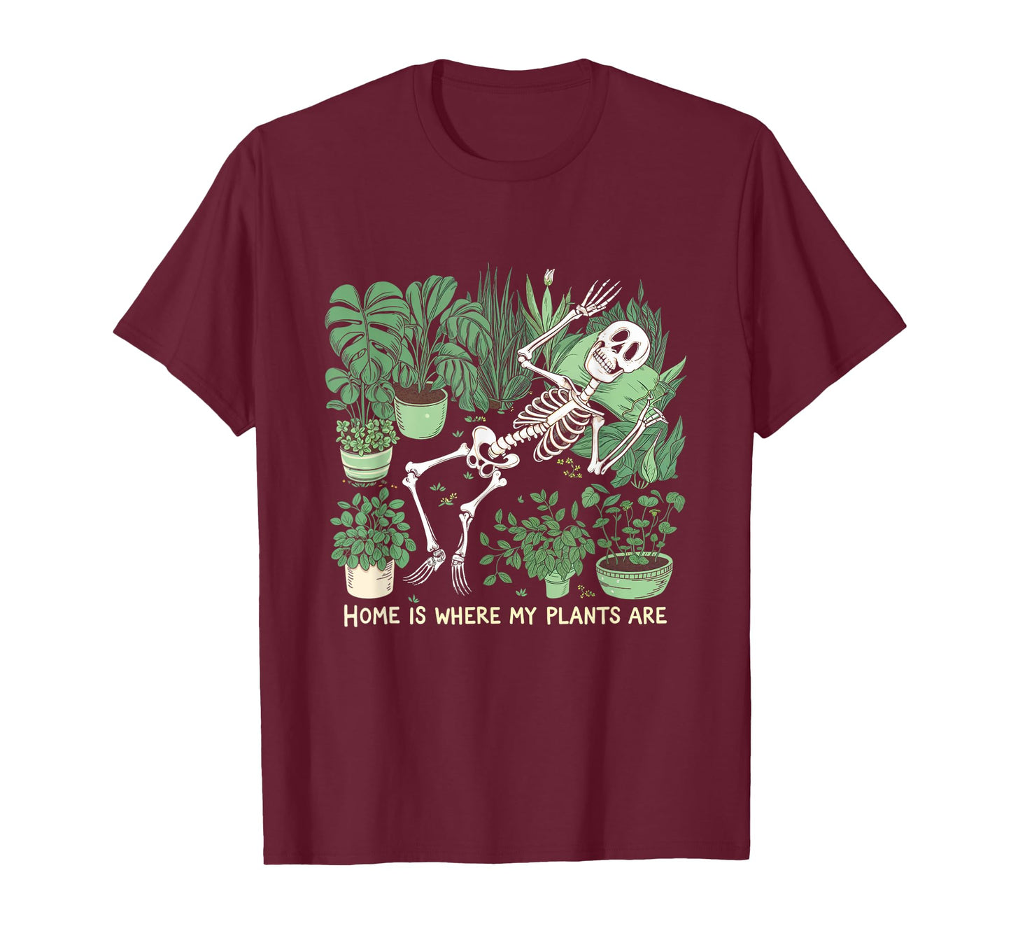 Where My Plants Are Plant Lover Skeleton T-Shirt