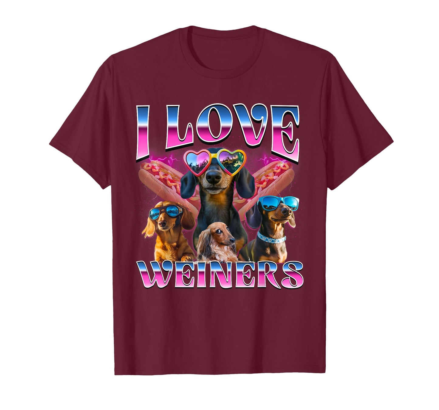 I Love Wieners Funny Dachshund Offensive Bootleg Graphic T-Shirt