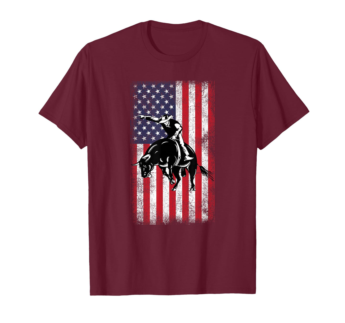 Rodeo Bull Rider Cowboys Patriotic American Flag Vintage T-Shirt