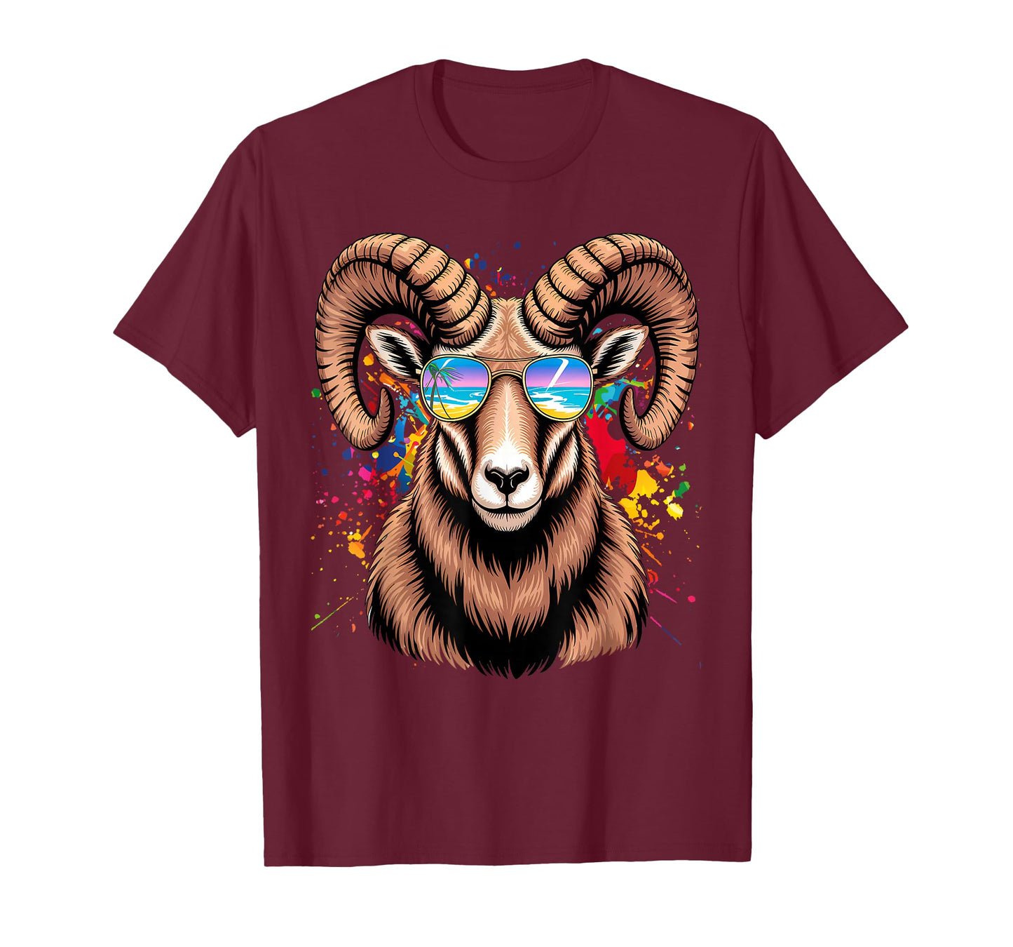 Womens RAM With Glasses Sunglasses Retro Style T-Shirt