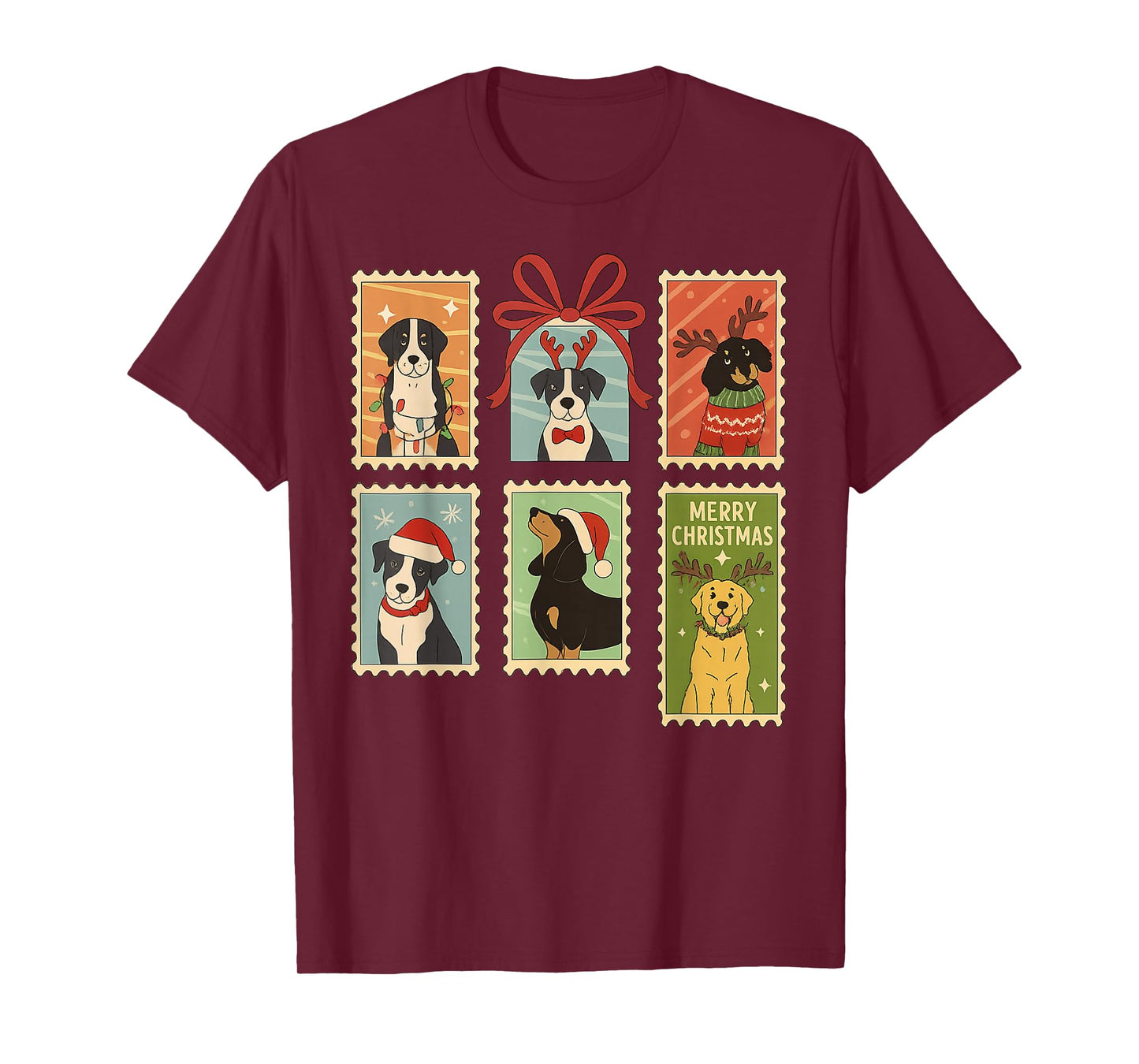 Vintage Christmas 2025 Snow Christmas Tree Funny Dogs Lover T-Shirt