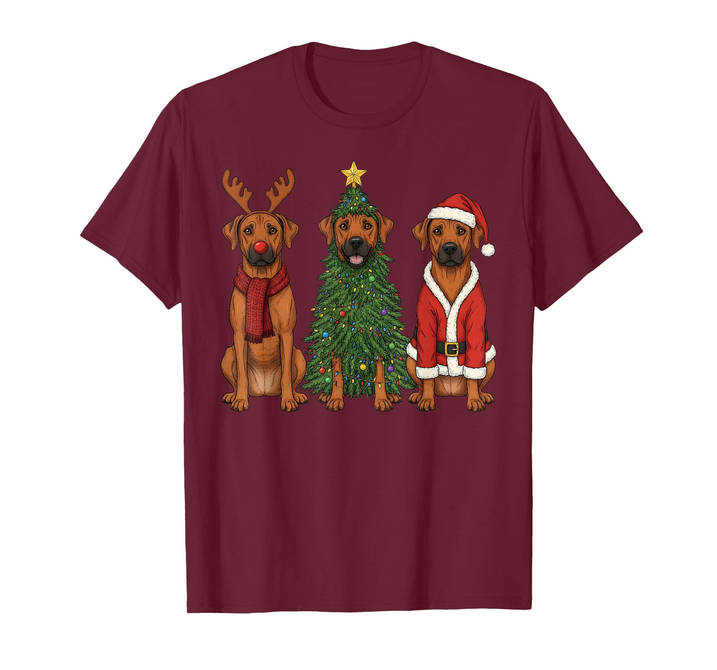 Retro Christmas Rhodesian Ridgeback Santa Reindeer Dog Lover T-Shirt