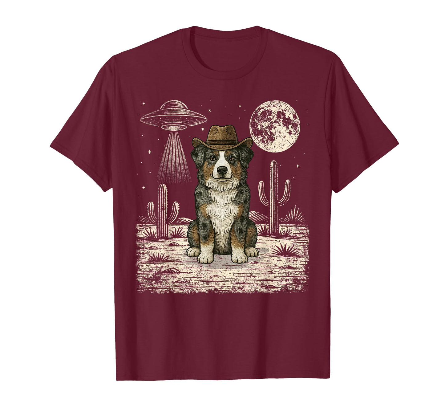Funny Australian Shepherd Cowboy Western Dog UFO T-Shirt